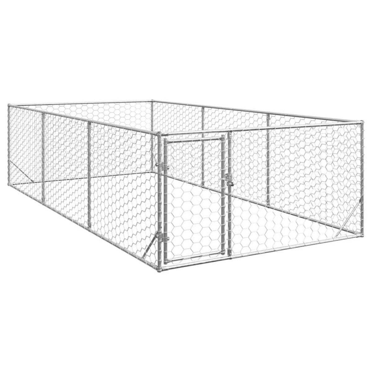 VIDAXL Chenil d'exterieur pour chiens porte 2x4x1 m acier galvanise