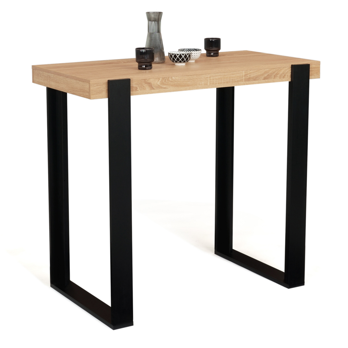 ID MARKET Table haute de bar PHOENIX bois et noir 113 cm