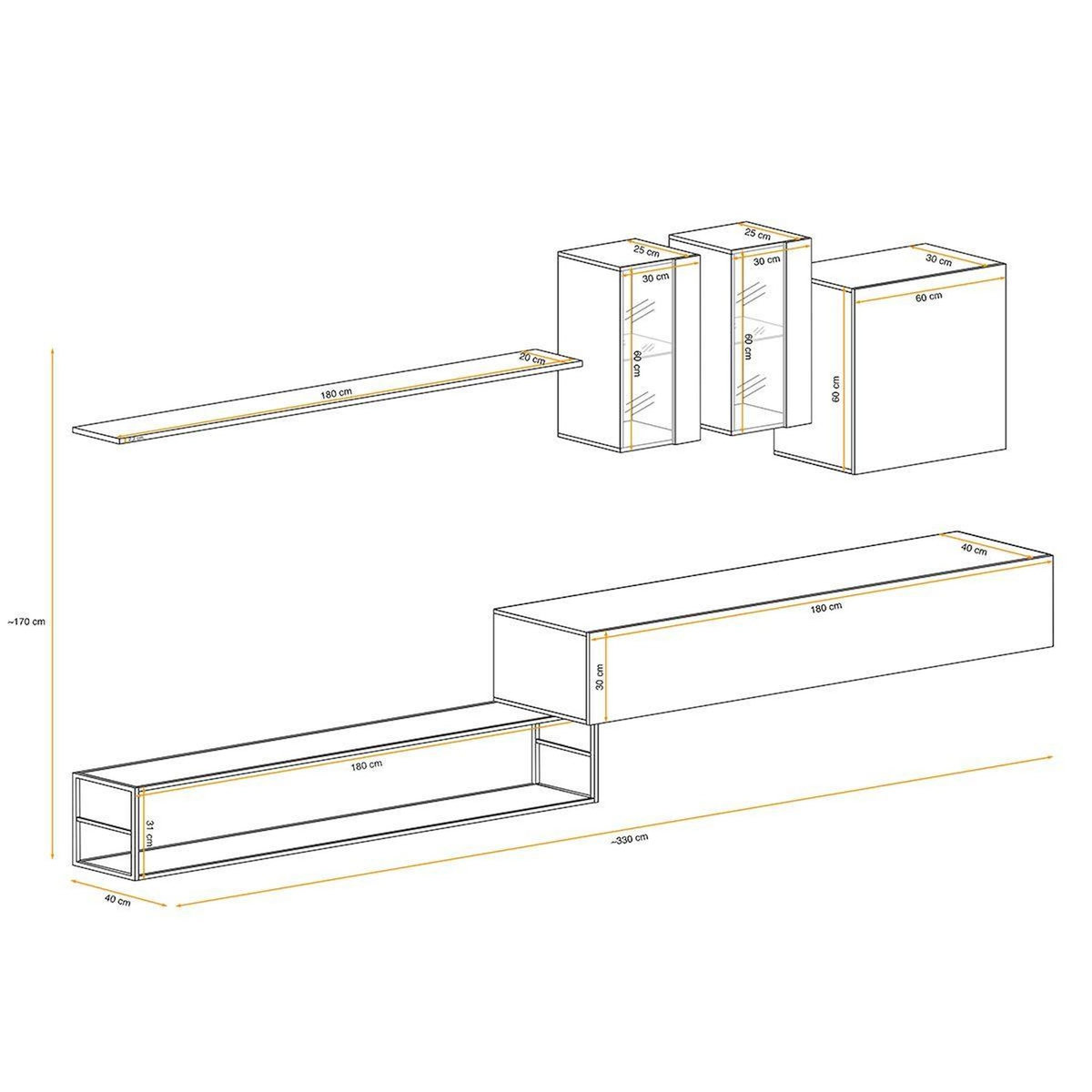 Paris Prix Ensemble Meuble TV Design  Switch I  330cm Naturel & Noir