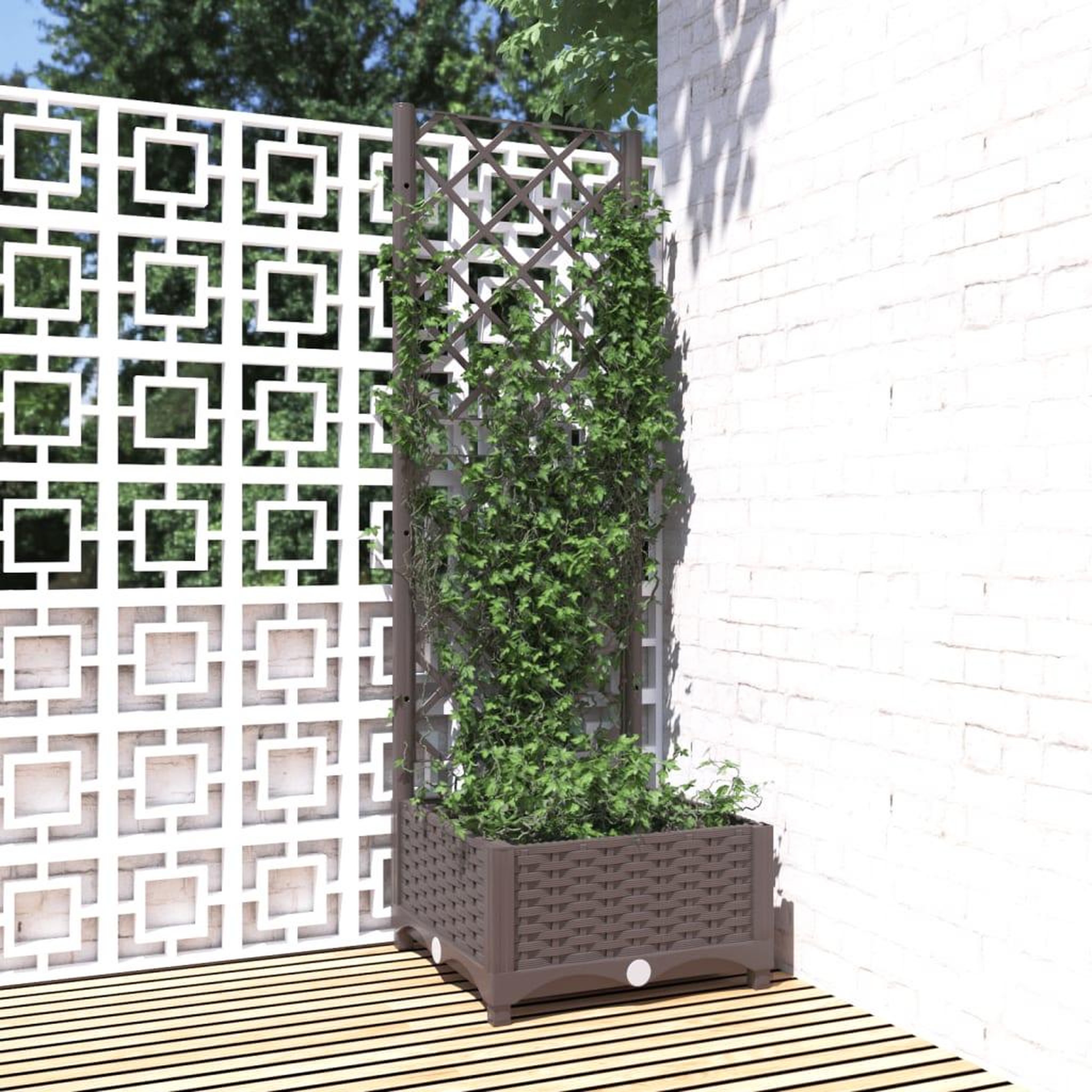 Voir la diapositive 1 : VIDAXL Jardiniere avec treillis Marron 40x40x121,5 cm PP