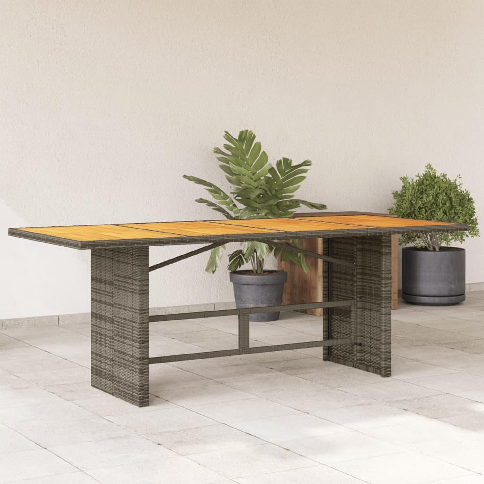 VIDAXL Table de jardin et dessus en bois d'acacia gris resine tressee