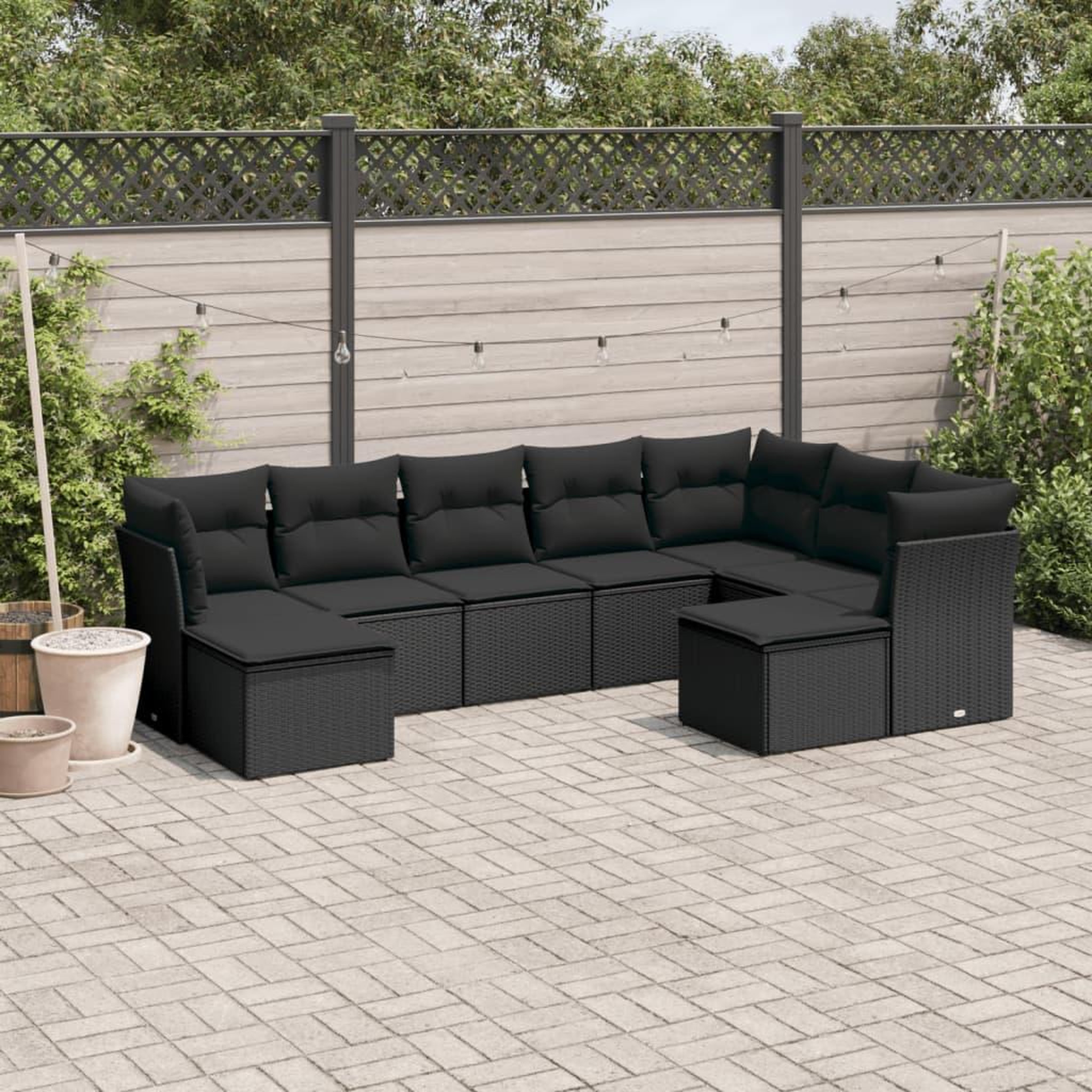 VIDAXL Salon de jardin 9 pcs avec coussins noir resine tressee