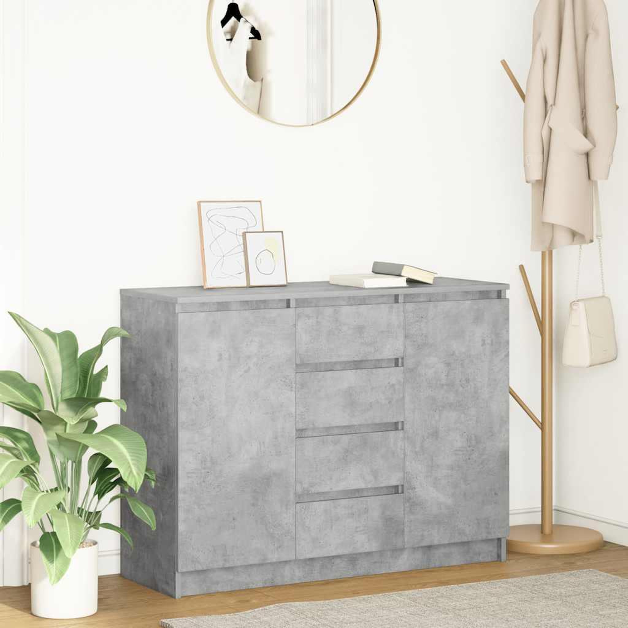 VIDAXL Buffet avec tiroirs gris beton 100,5x35x76 cm bois d'ingenierie