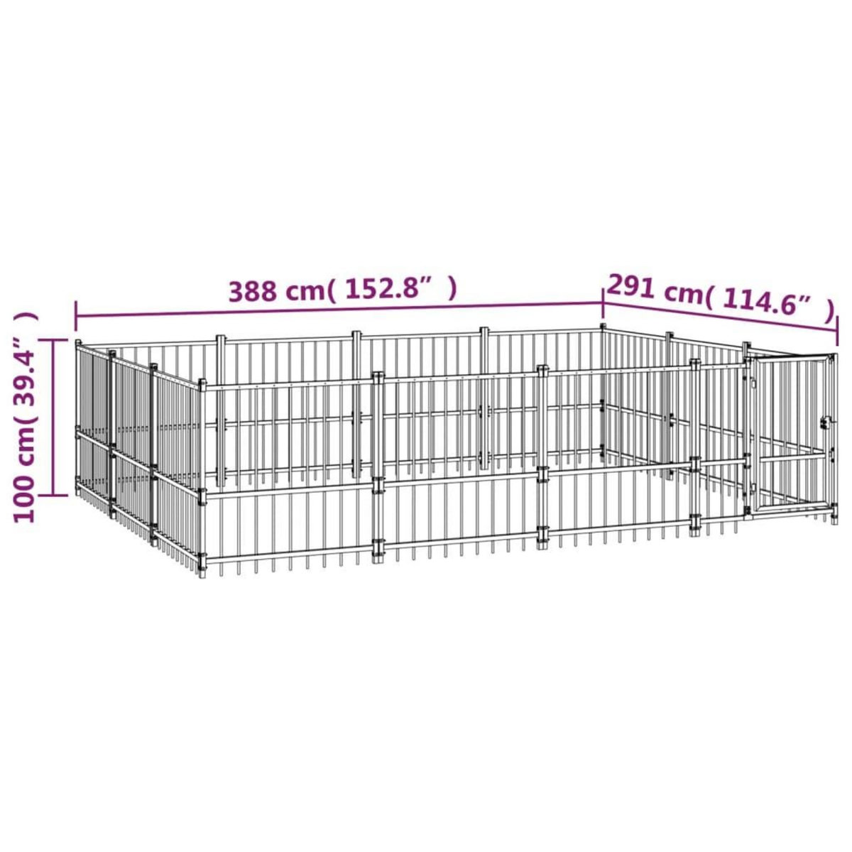 VIDAXL Chenil d'exterieur pour chiens Acier 11,58 m²