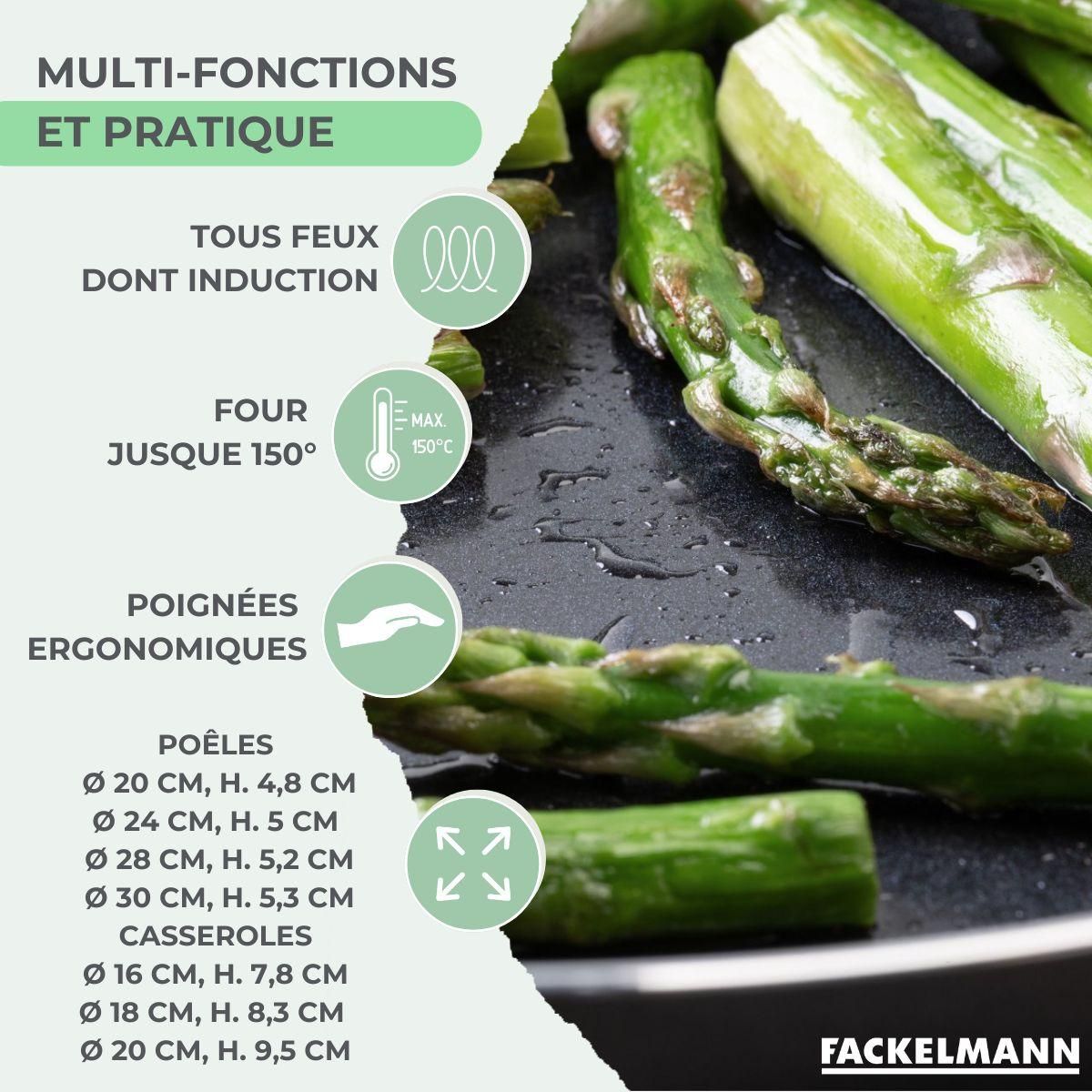 Fackelmann Ensemble de 4 poêles de 20, 24, 28 et 30 cm et 3 casseroles 16, 18 et 20 cm Fackelmann Brandao