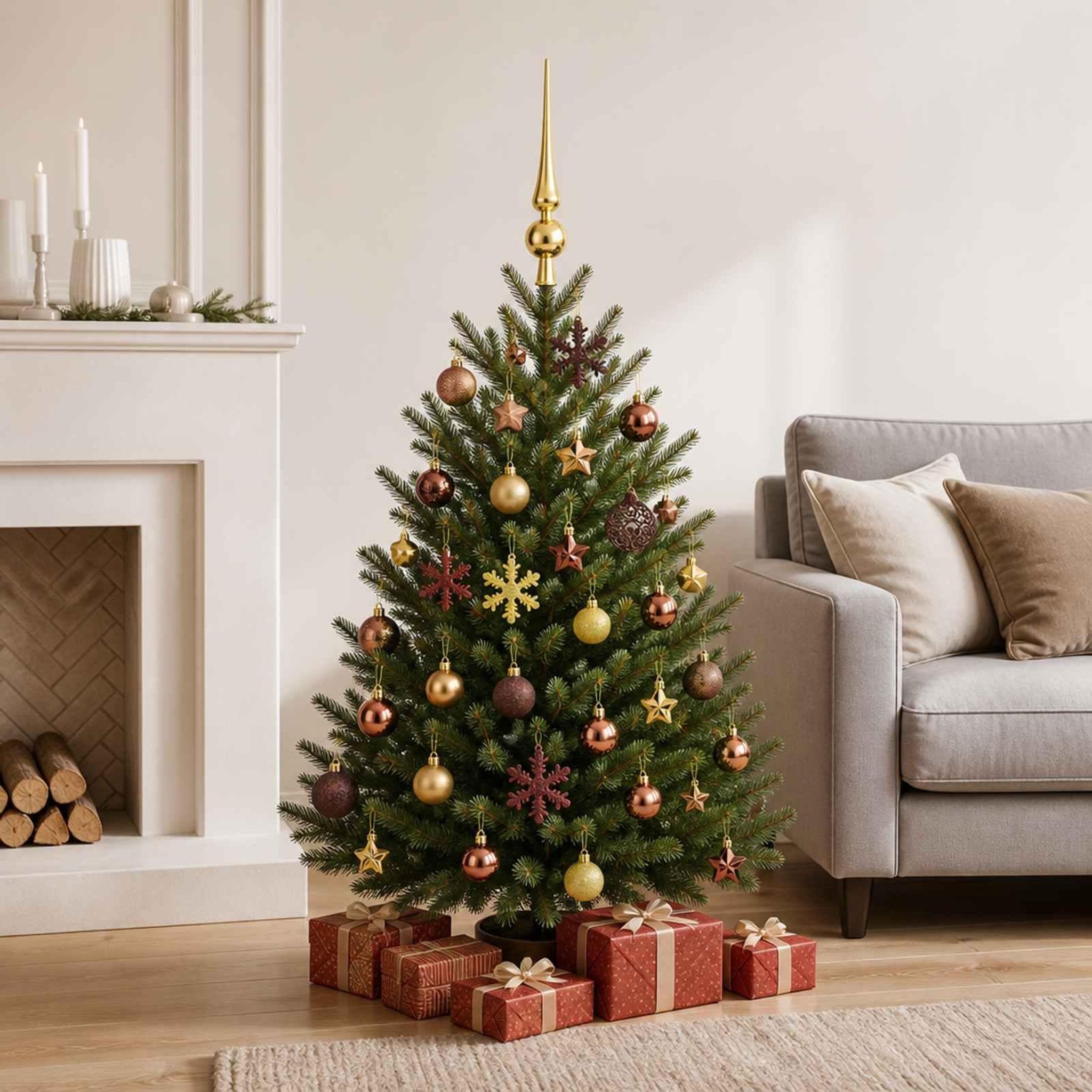 Voir la diapositive 2 : VIDAXL Ensemble de boules de Noël 111 pc Marron et or Diam. 6 cm