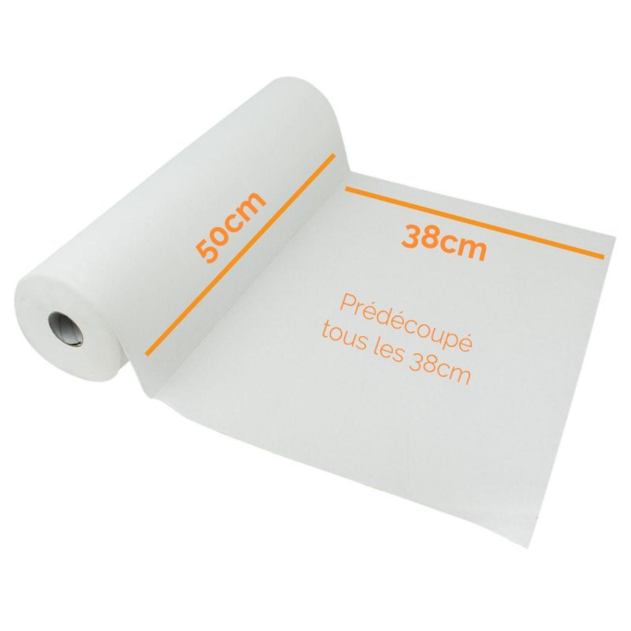 Voir la diapositive 3 : VIVEZEN Drap d'examen blanc 50cm x 46m - 34g/m2 double épaisseur aspect gaufré 100% pure ouate