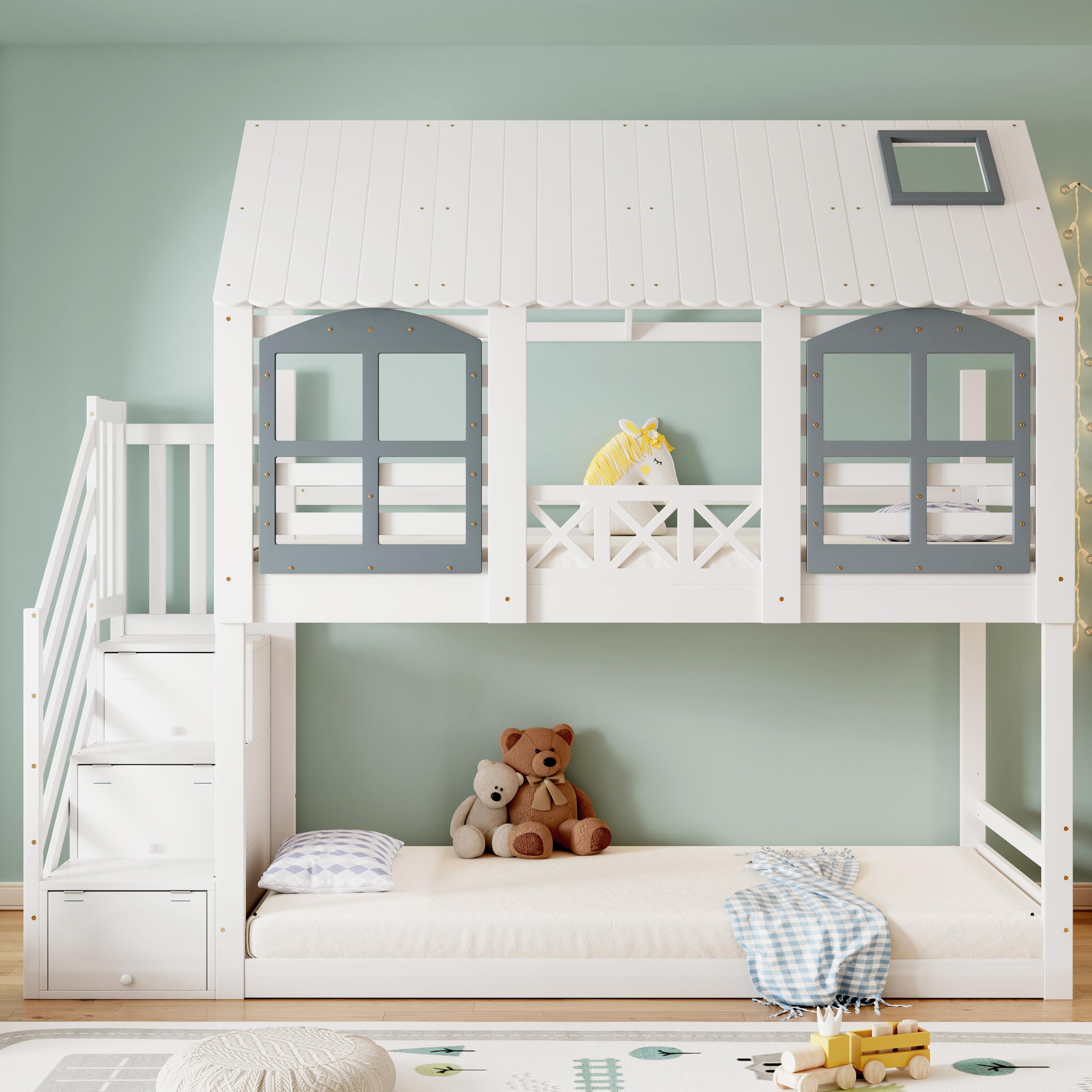 Voir la diapositive 2 : MERAX Lit superposé 90x200cm bois et mdf coloris blanc