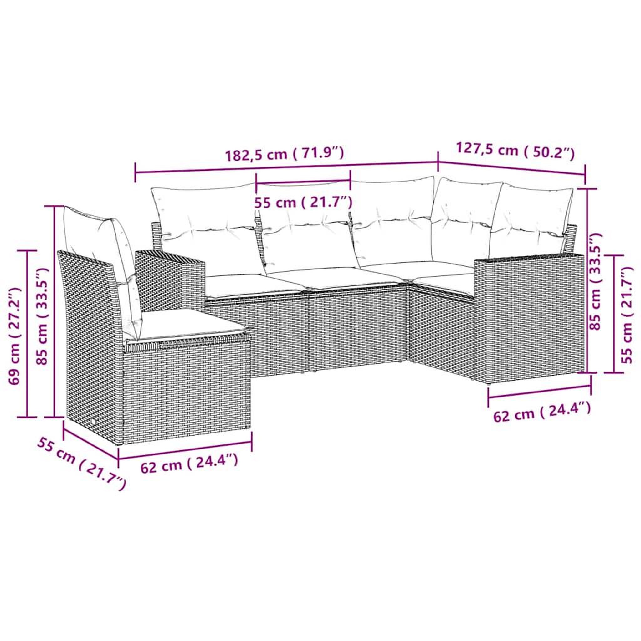 Voir la diapositive 4 : VIDAXL Salon de jardin 5 pcs avec coussins gris clair resine tressee