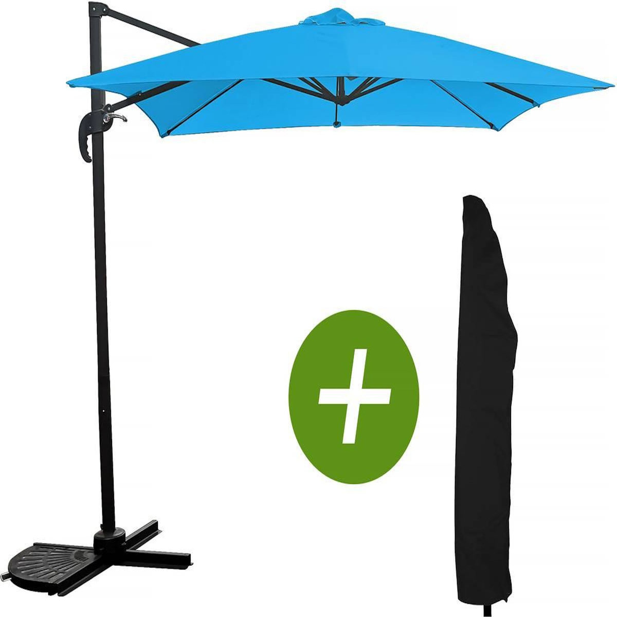 Habitat et Jardin Parasol jardin déporté  Soleil  - Carré - 2.5 x 2.5 m - Bleu + Housse de protection