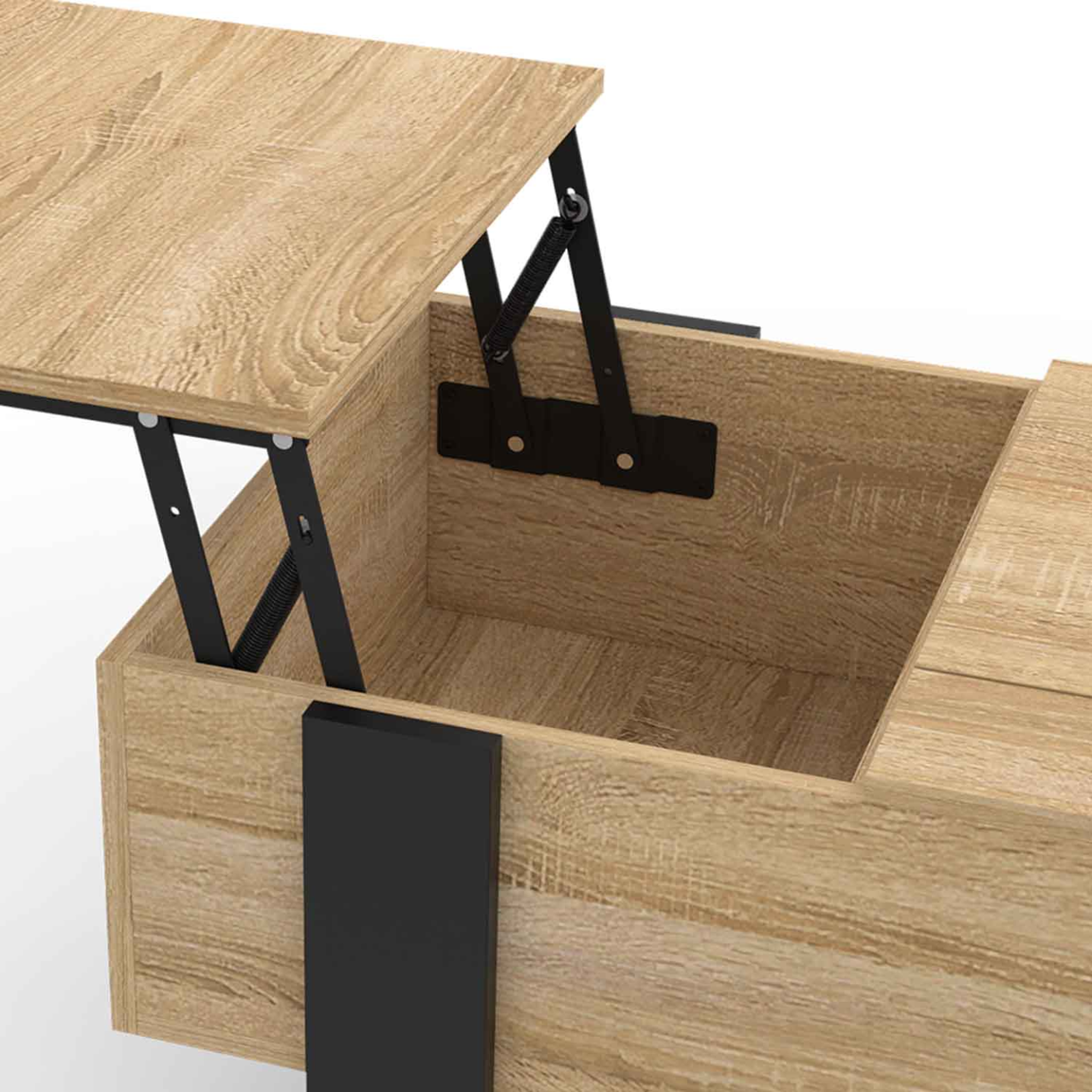 Voir la diapositive 6 : ID MARKET Table basse 2 plateaux relevables phoenix bois et noir
