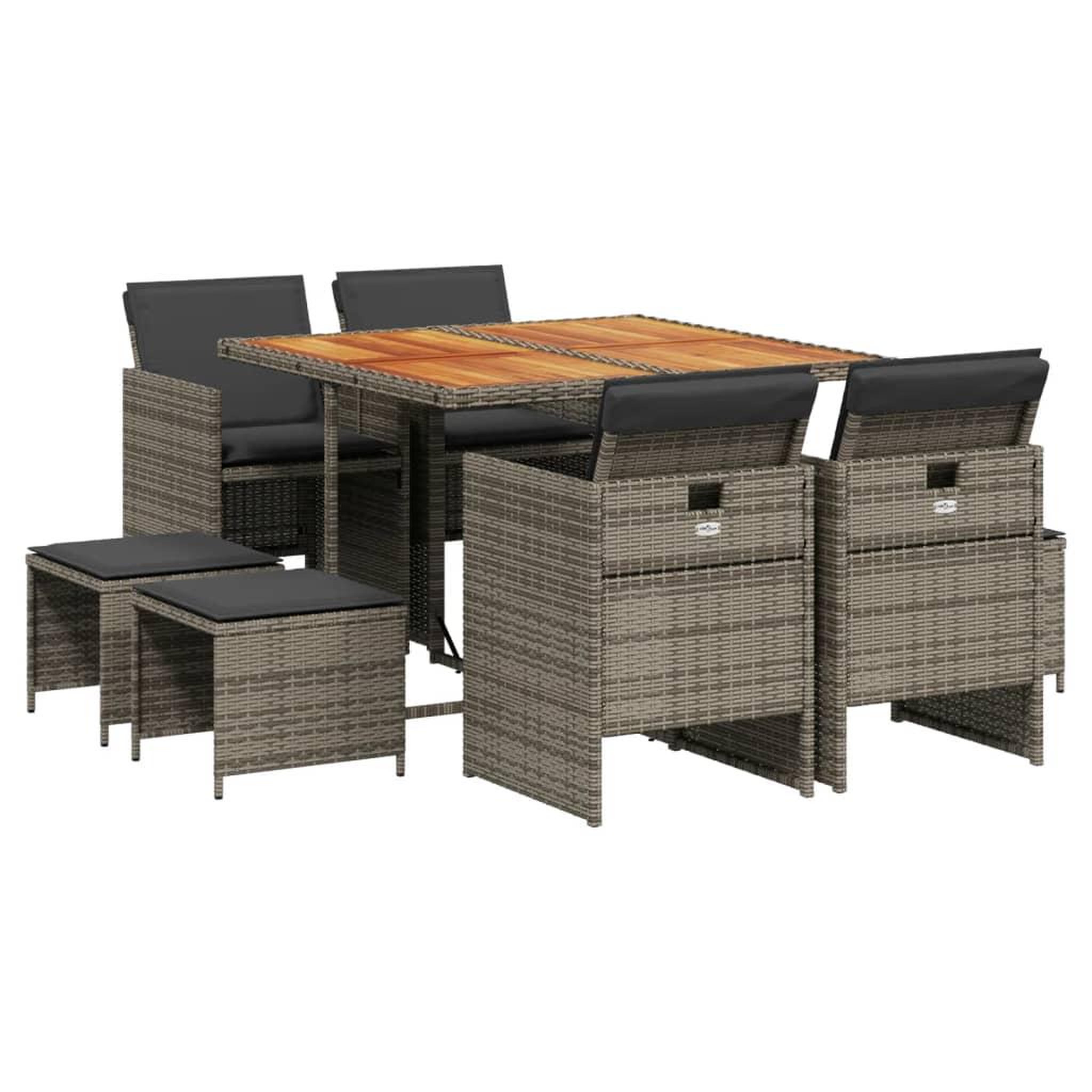 Voir la diapositive 2 : VIDAXL Ensemble a manger de jardin 9 pcs coussins gris resine tressee