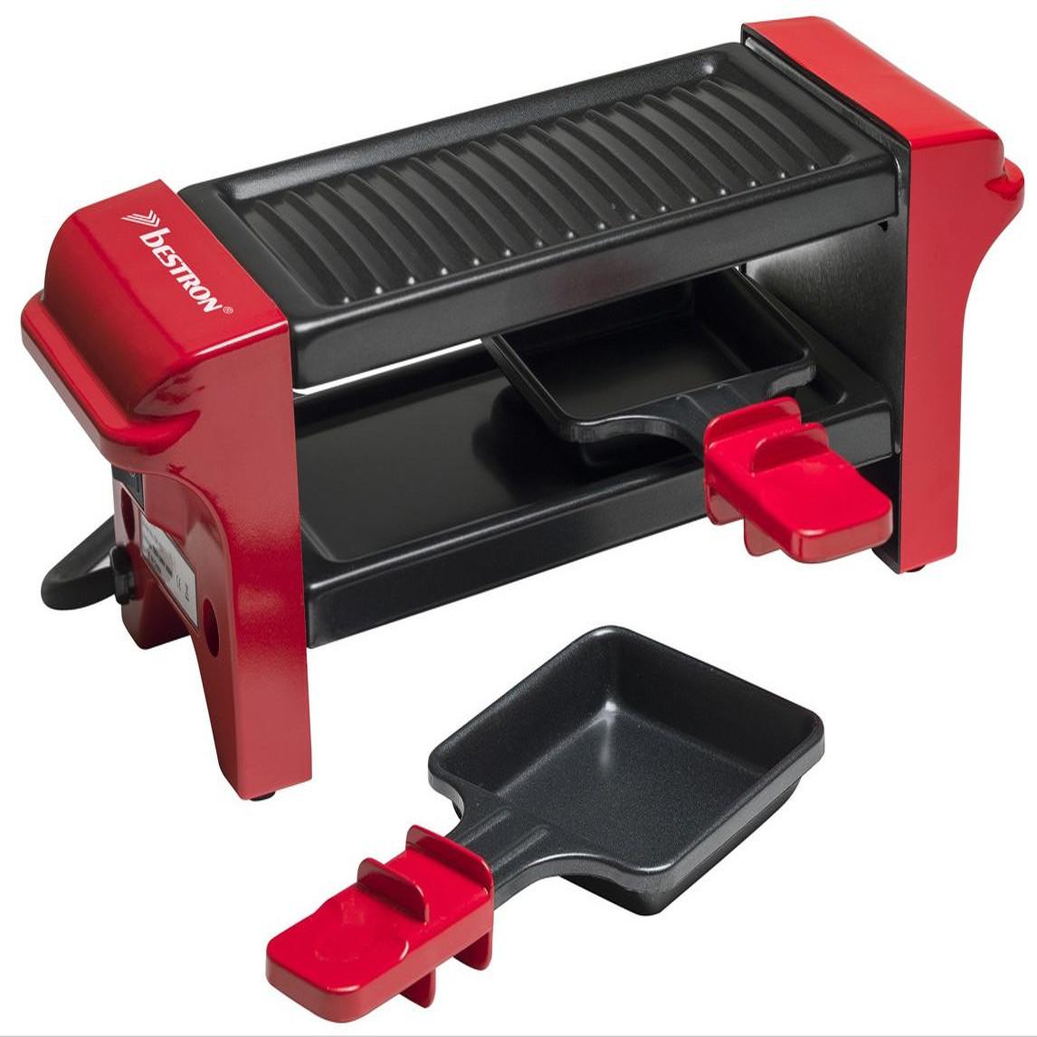 Voir la diapositive 2 : Bestron Appareil à raclette 2 personnes 350w + gril noir/rouge - agr102