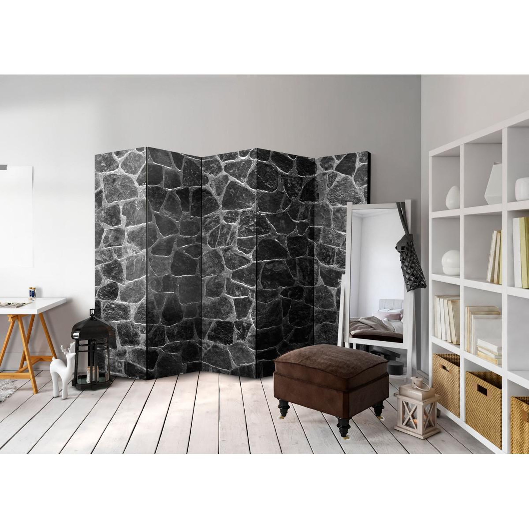 Voir la diapositive 2 : Paris Prix Paravent 5 volets  black stones  172x225cm