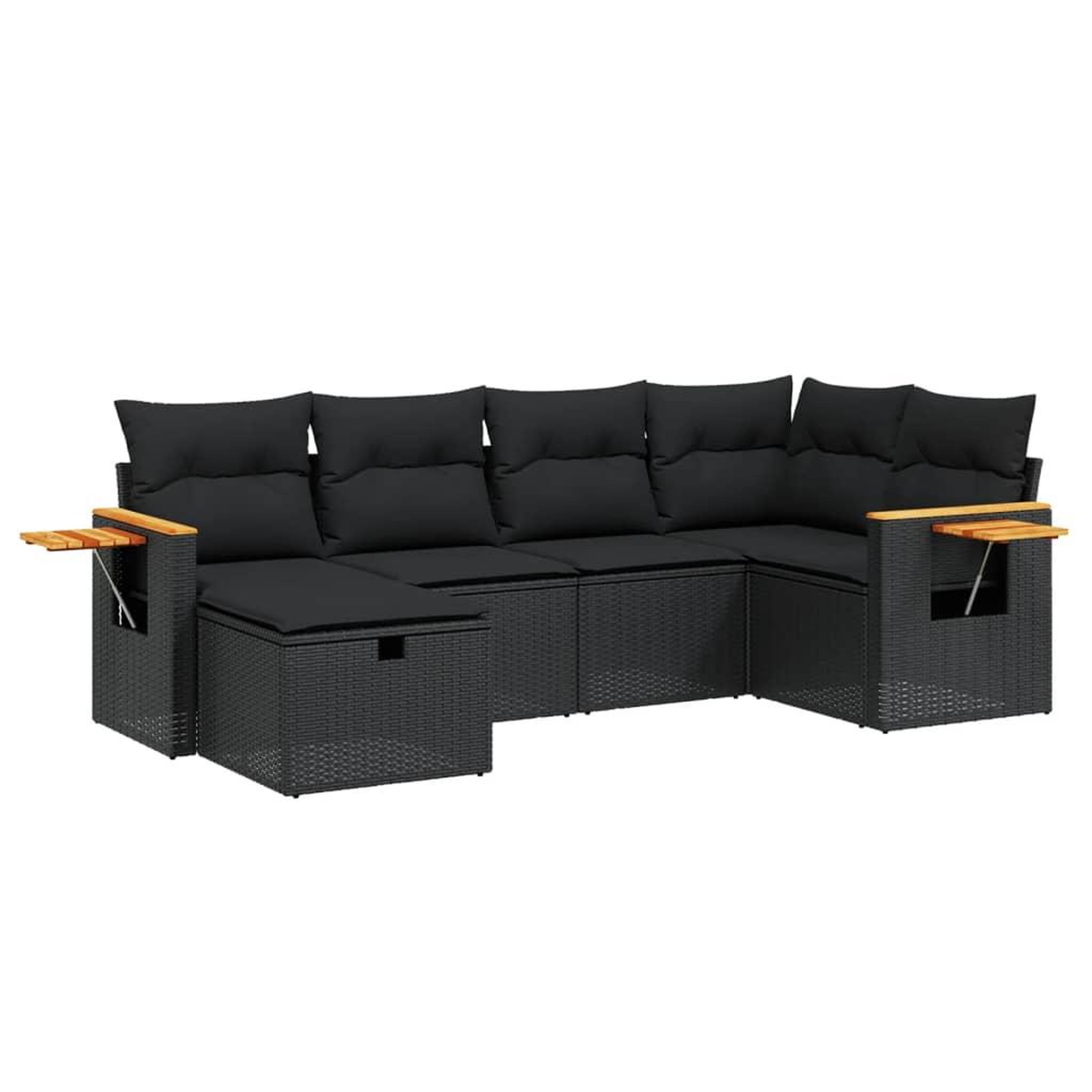 Voir la diapositive 2 : VIDAXL Salon de jardin 6 pcs avec coussins noir resine tressee