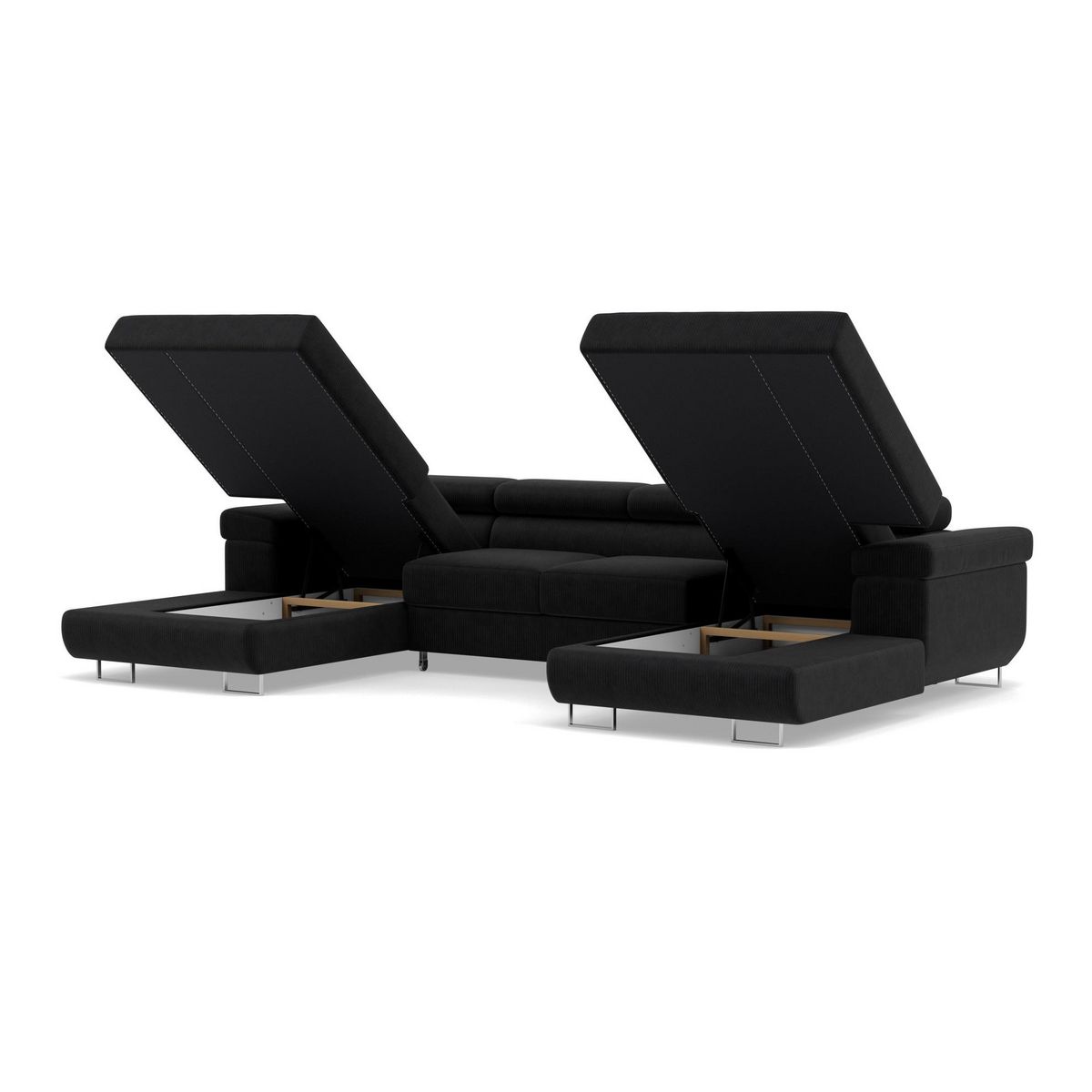 BEST MOBILIER Pablo - canapé panoramique en u - 7 places - convertible avec coffres et têtières réglables - en velours côtelé