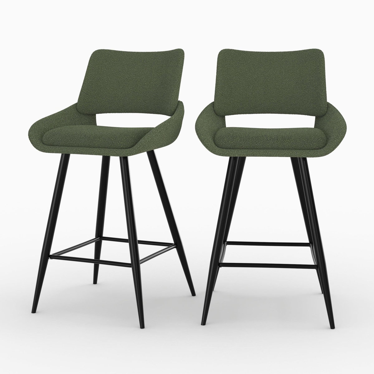 Rendez vous déco Lot de 2 chaises pour îlot central en tissu bouclé vert kaki 66 cm-Alfy