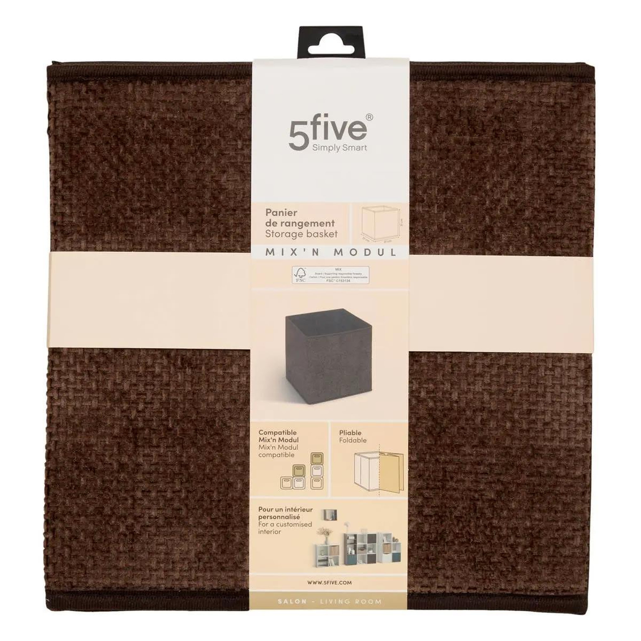 Voir la diapositive 3 : FIVE Boîte de rangement pliable  velvy  31x31cm chocolat