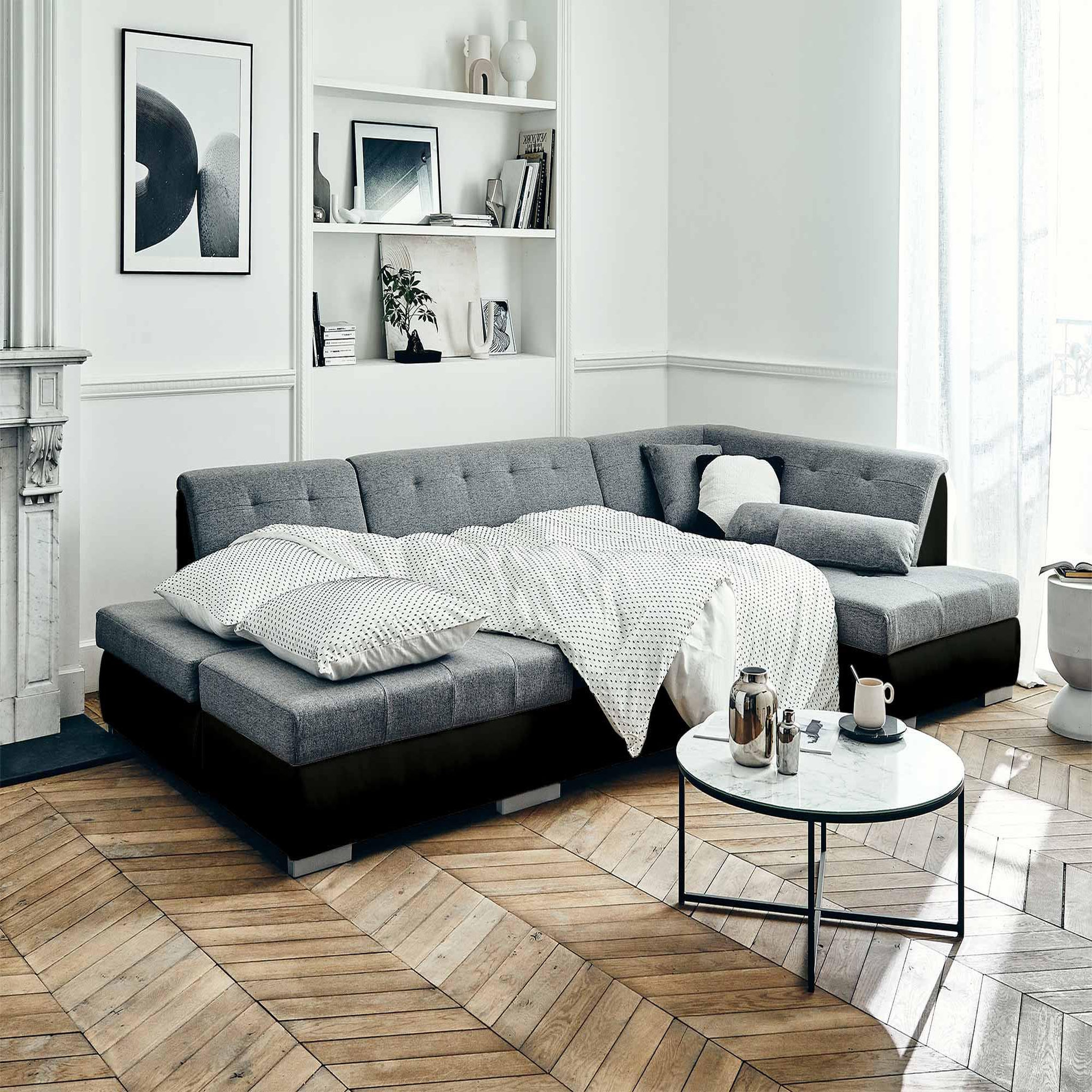 Voir la diapositive 4 : LISA DESIGN Vermont - canapé panoramique d'angle droit - 7 places - convertible - en simili et tissu
