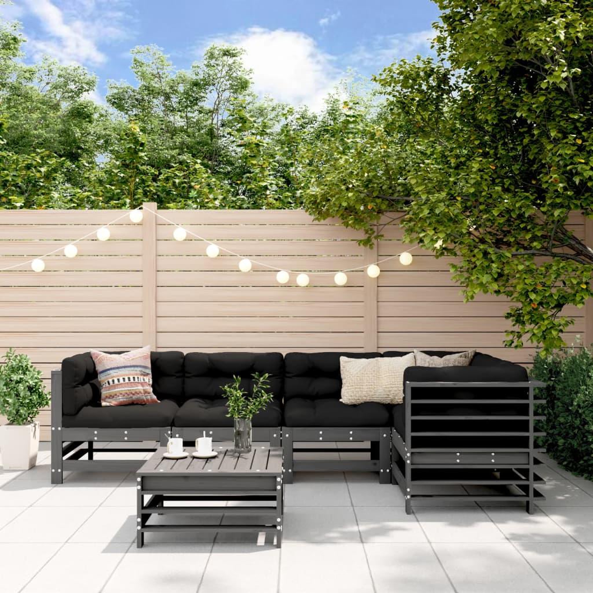 Voir la diapositive 1 : VIDAXL Salon de jardin 6 pcs avec coussins gris bois massif