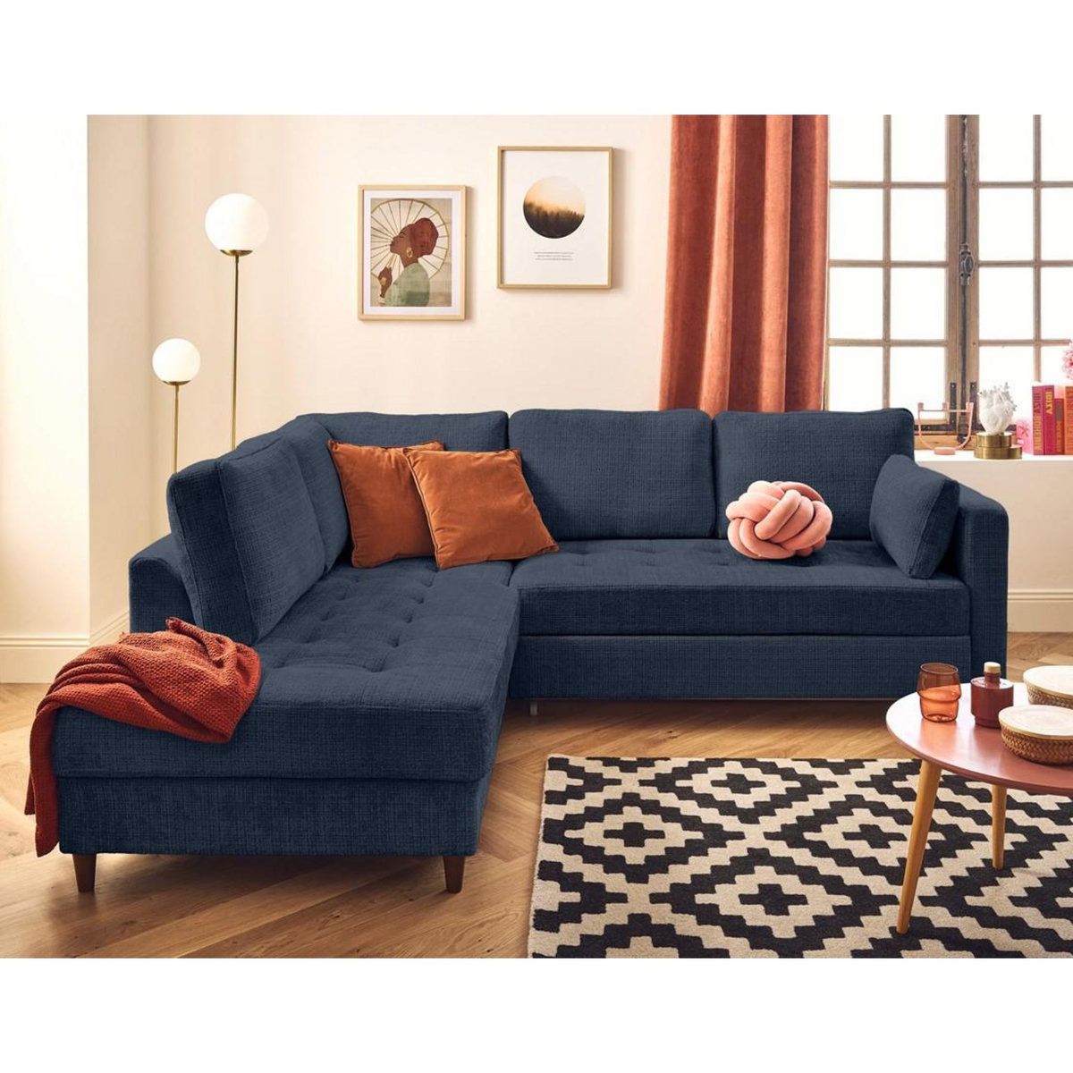 LISA DESIGN Anna - canapé d'angle gauche 5 places convertible en velours texturé