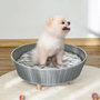 Voir la diapositive 2 : PAWHUT Canapé chien lit pour chien panier chat design scandinave avec coussin aspect fourrure dim. Ø 60 x 23,5H cm pieds bois pin résine tressée gris