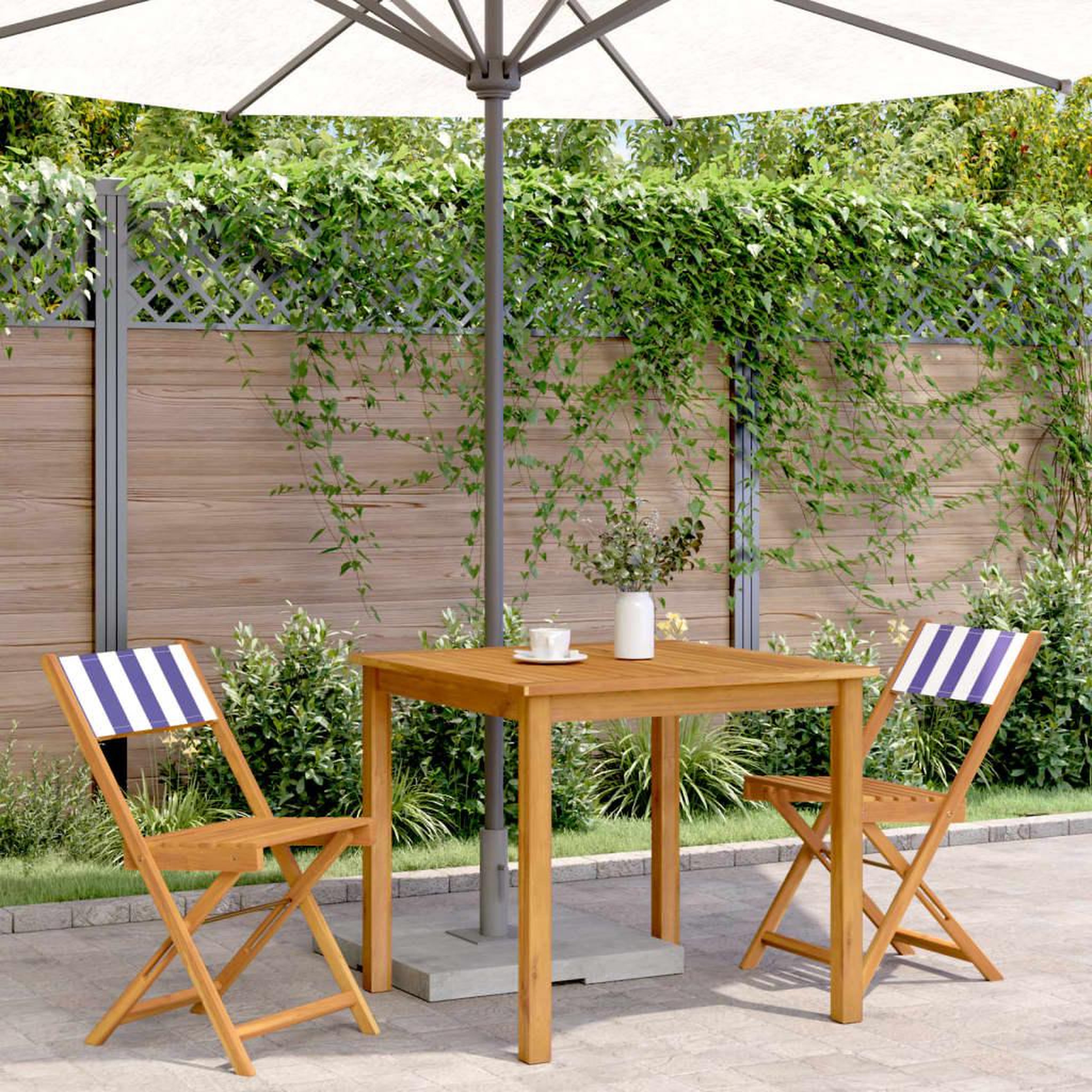 Voir la diapositive 3 : VIDAXL Chaises de bistrot lot de 2 bleu/blanc bois acacia massif tissu