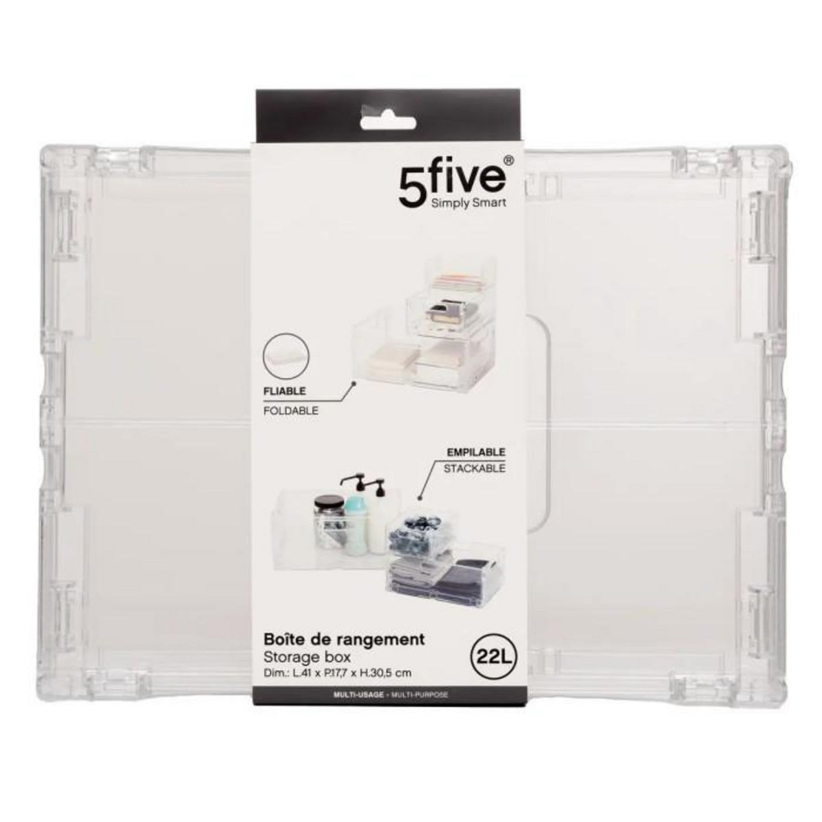 FIVE Boîte de Rangement Pliable  Fold'n  22L Transparent