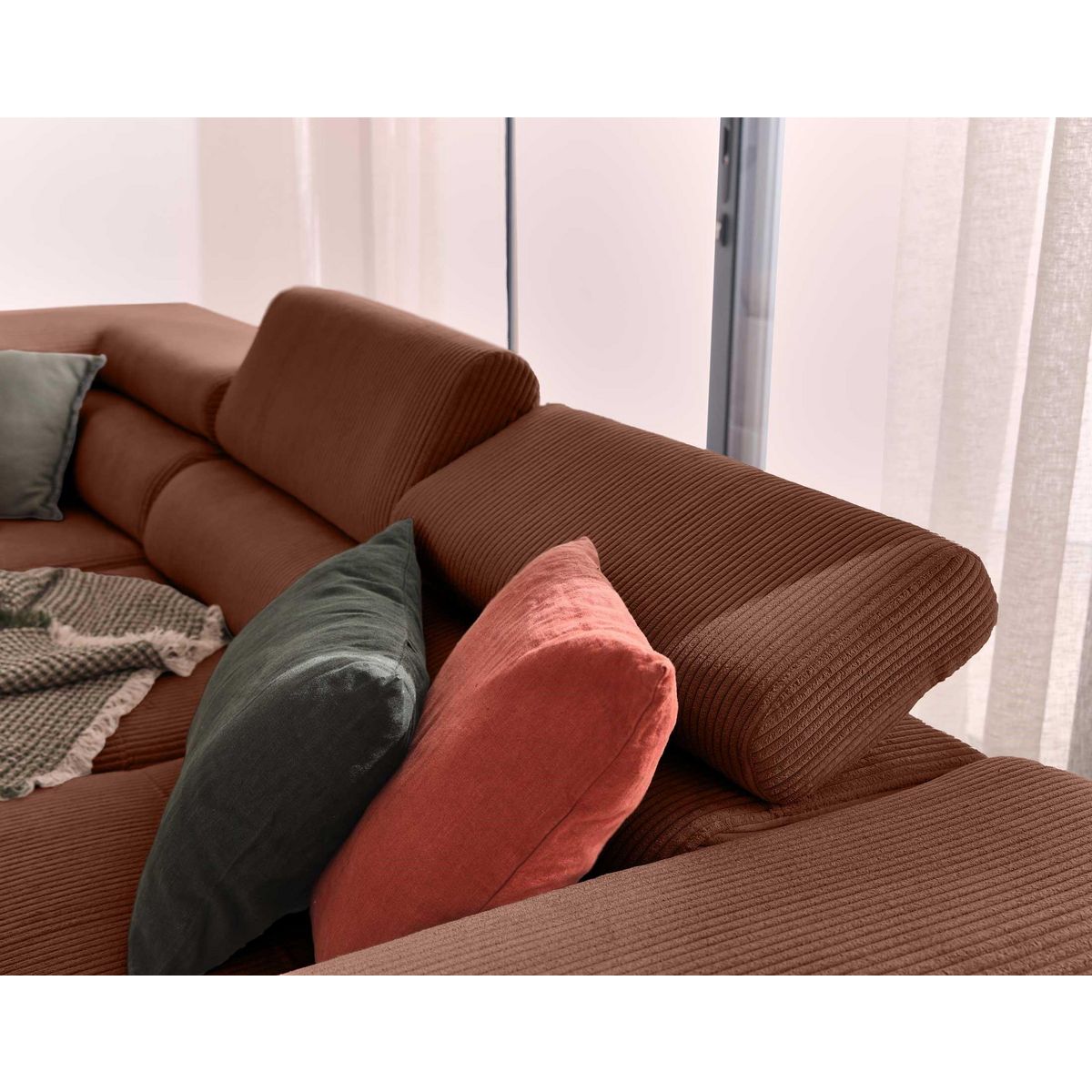 BEST MOBILIER Zaria - canapé d'angle gauche - convertible avec coffre et têtières réglables - 5 places - en velours côtelé