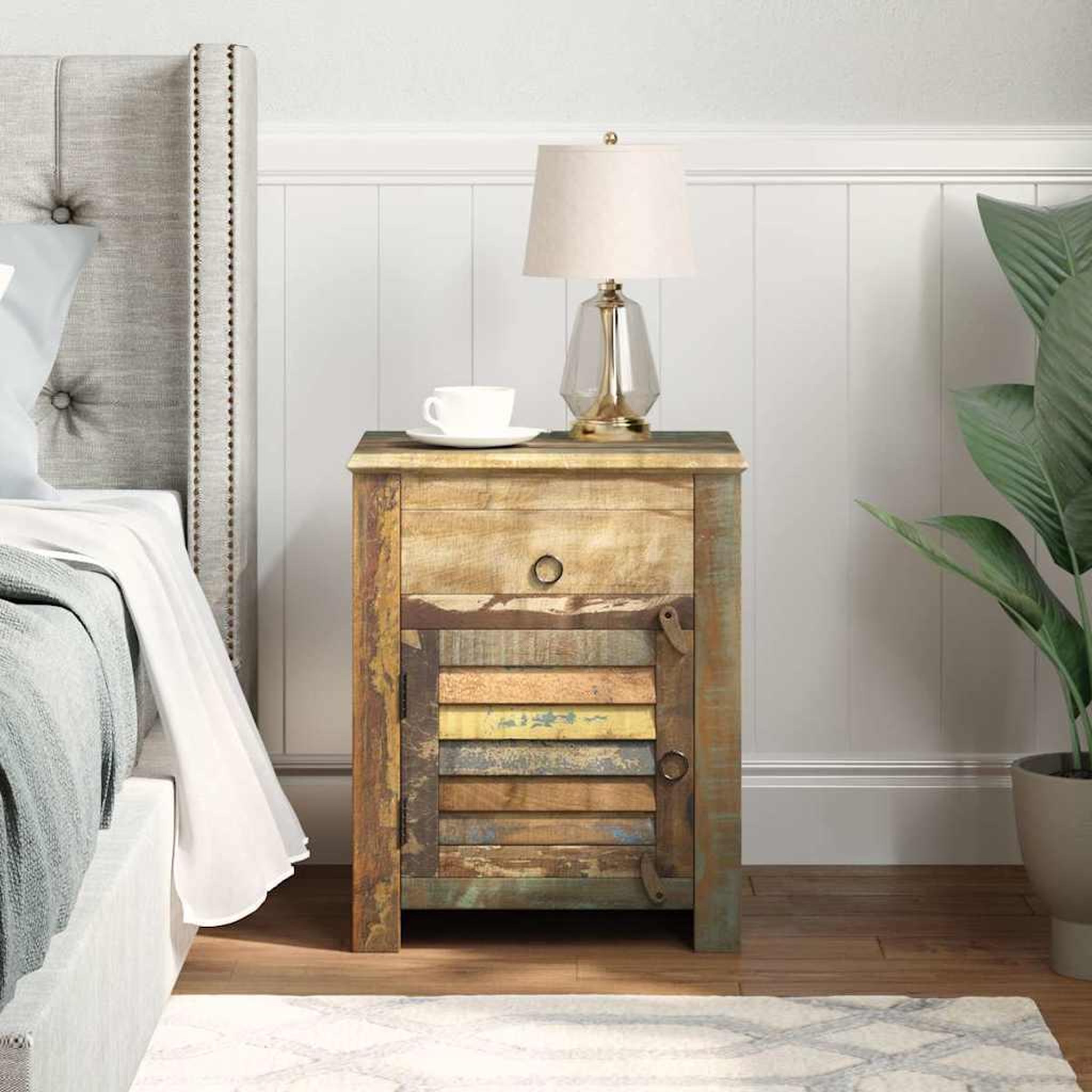 Voir la diapositive 3 : VIDAXL Table de coin avec 1 tiroir et 1 porte Bois de recuperation