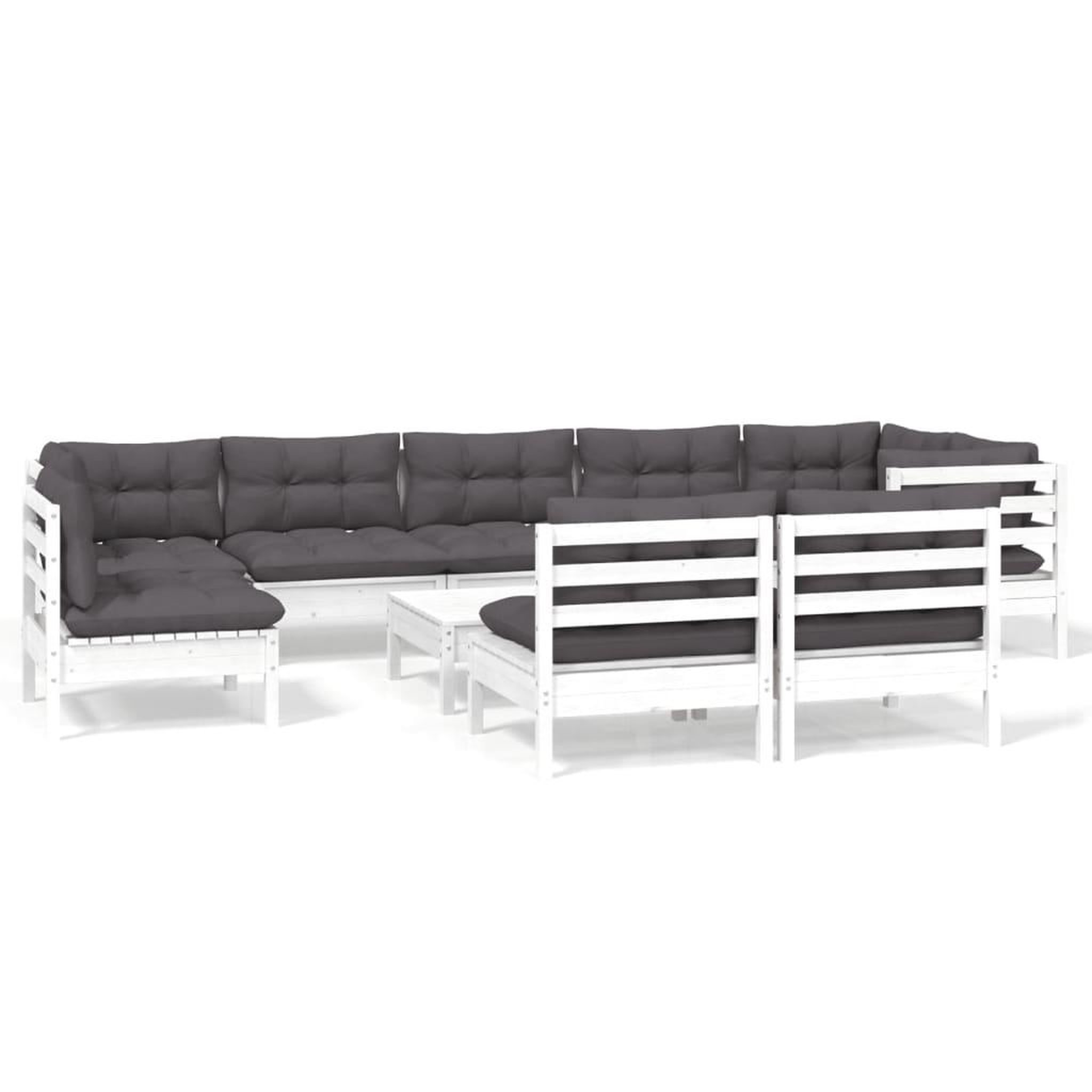 Voir la diapositive 2 : VIDAXL Salon de jardin 10 pcs avec coussins blanc bois de pin massif