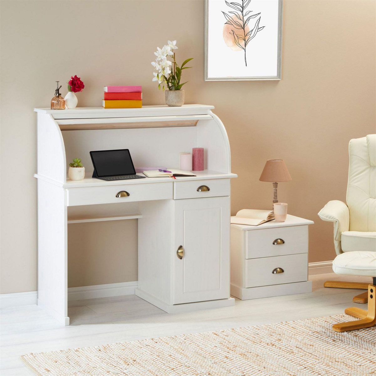 IDIMEX Bureau secrétaire TOM avec 2 tiroirs et 1 porte en pin massif