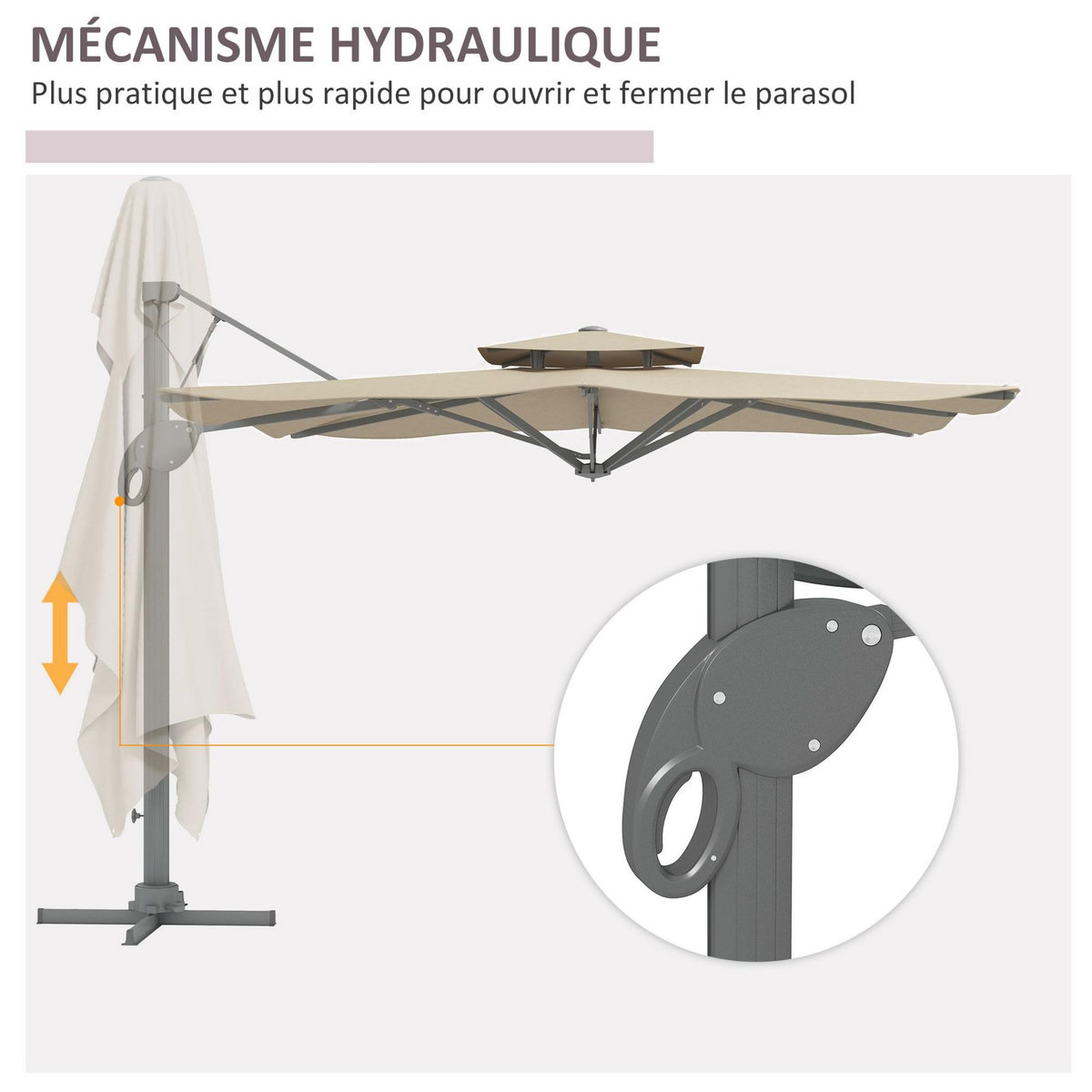 OUTSUNNY Parasol déporté carré pivotant 360° manivelle dim. 2,97L x 2,97l x 2,64H m alu. polyester beige