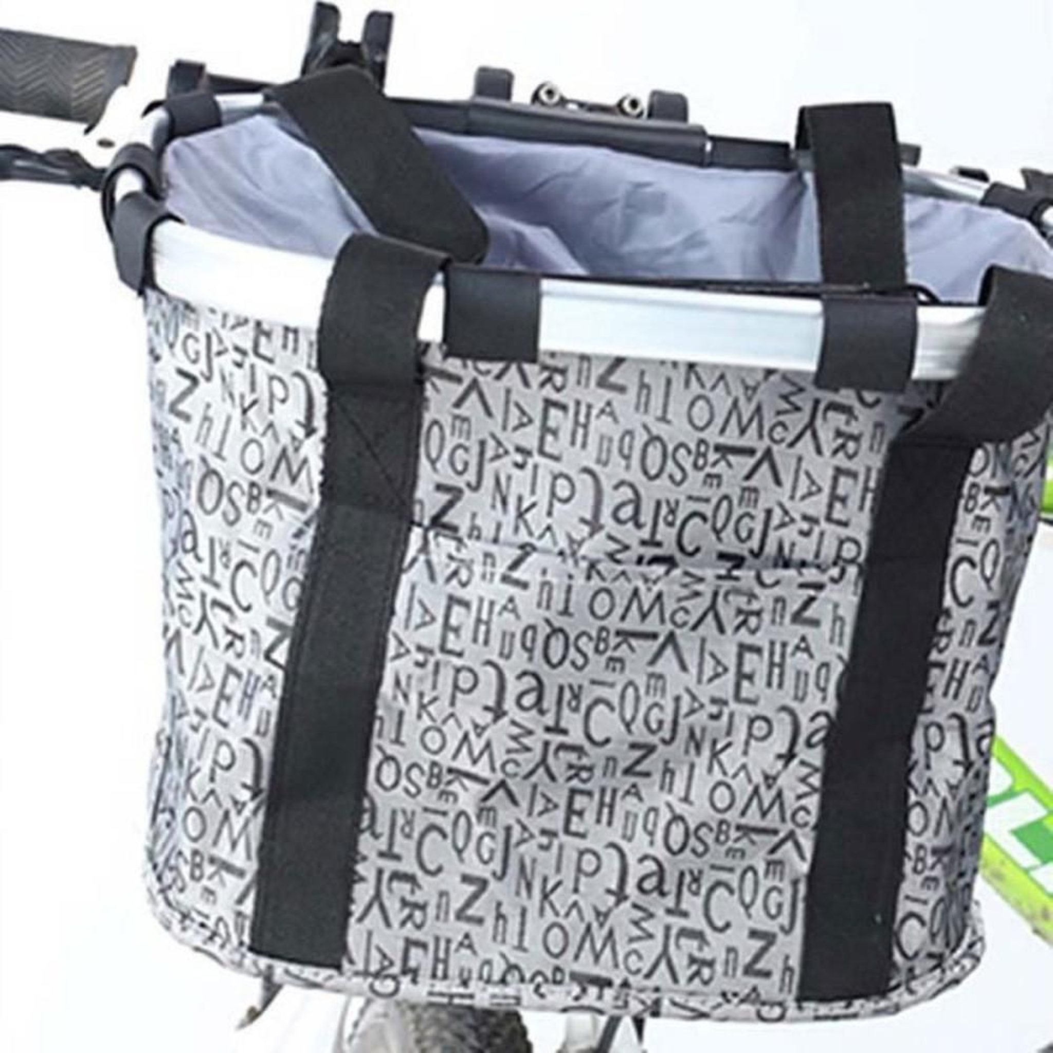 Panier de vélo pliant imperméable gris, fixation avant, poche zippée, aluminium et polyester 600D, 29 x 31 cm, capacité jusqu'à 5 kg
