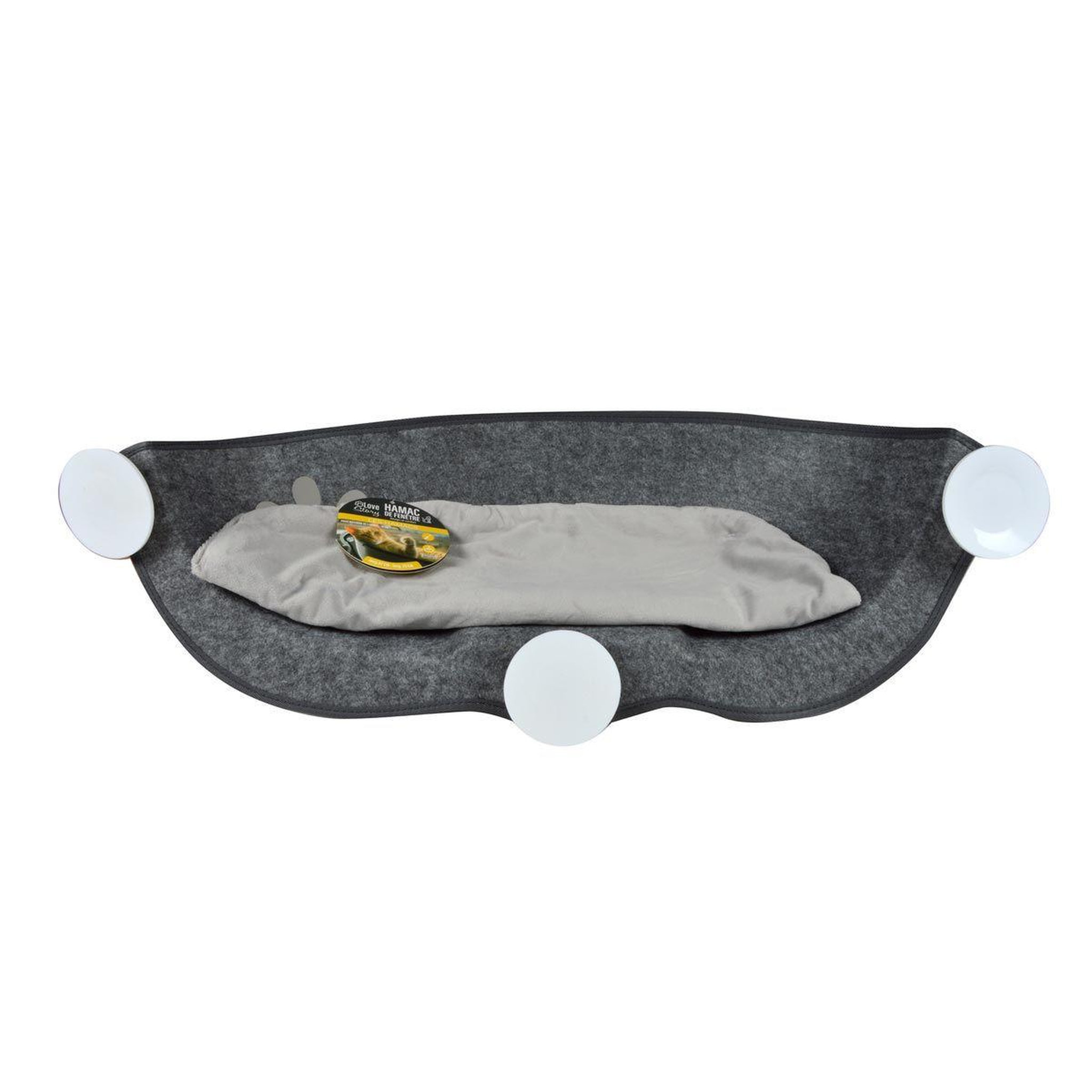Voir la diapositive 2 : LOVE STORY Hamac de fenêtre pour chat  feutrine  67cm gris