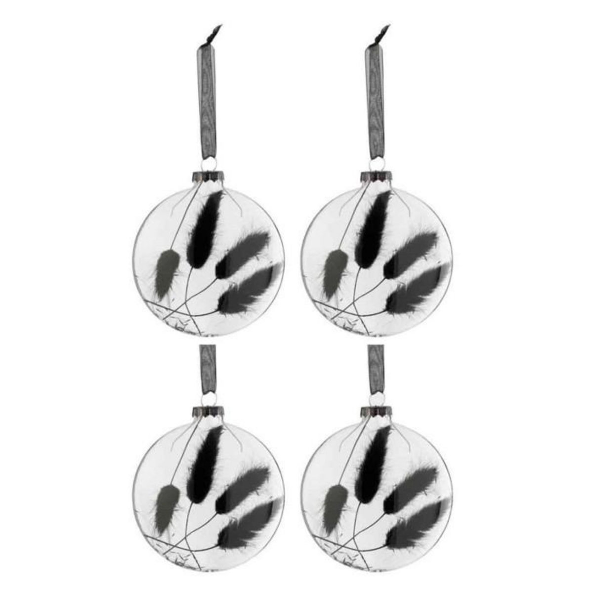 Paris Prix Lot de 4 Boules de Noël  Fleurs Séchées II  10cm Noir