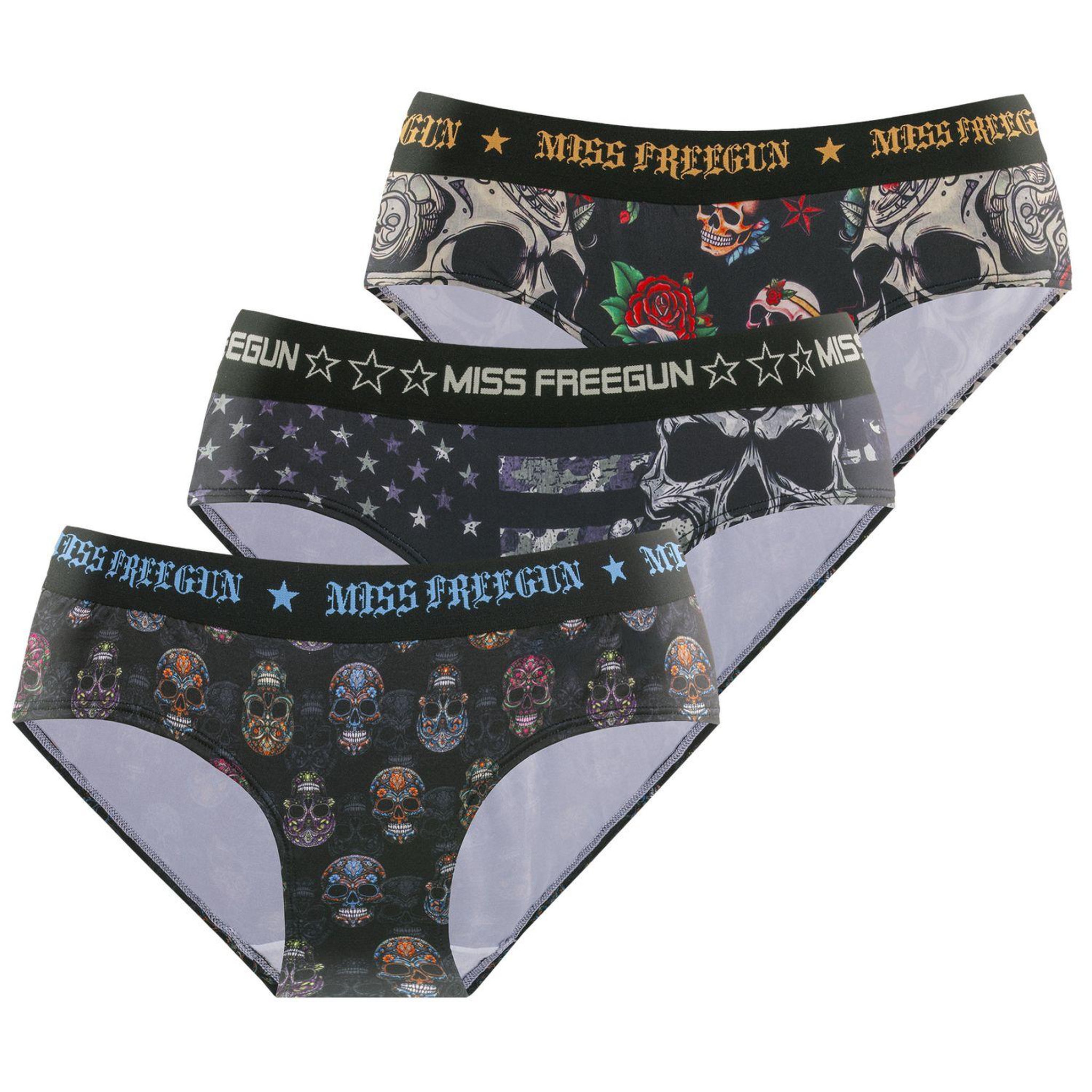 FREEGUN Lot de 3 culottes femme Camo. Coloris disponibles : Noir