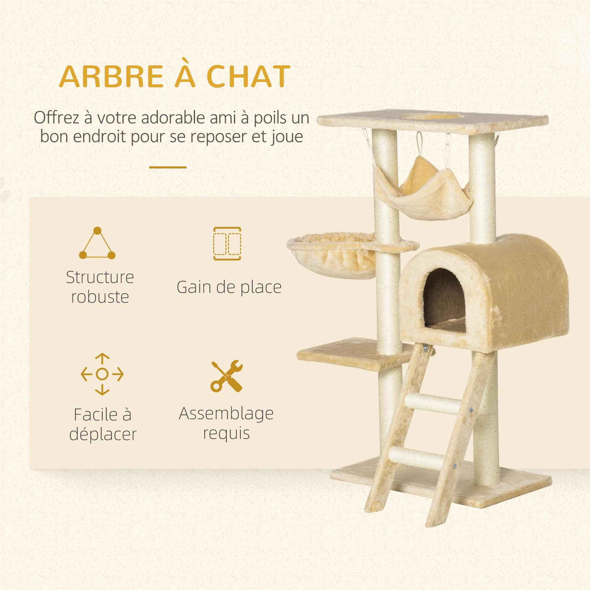 Voir la diapositive 4 : PAWHUT Arbre à chat griffoir arbre à grimper tour de jeu stable à plusieurs niveaux centre d'activités hauteur 98 cm beige