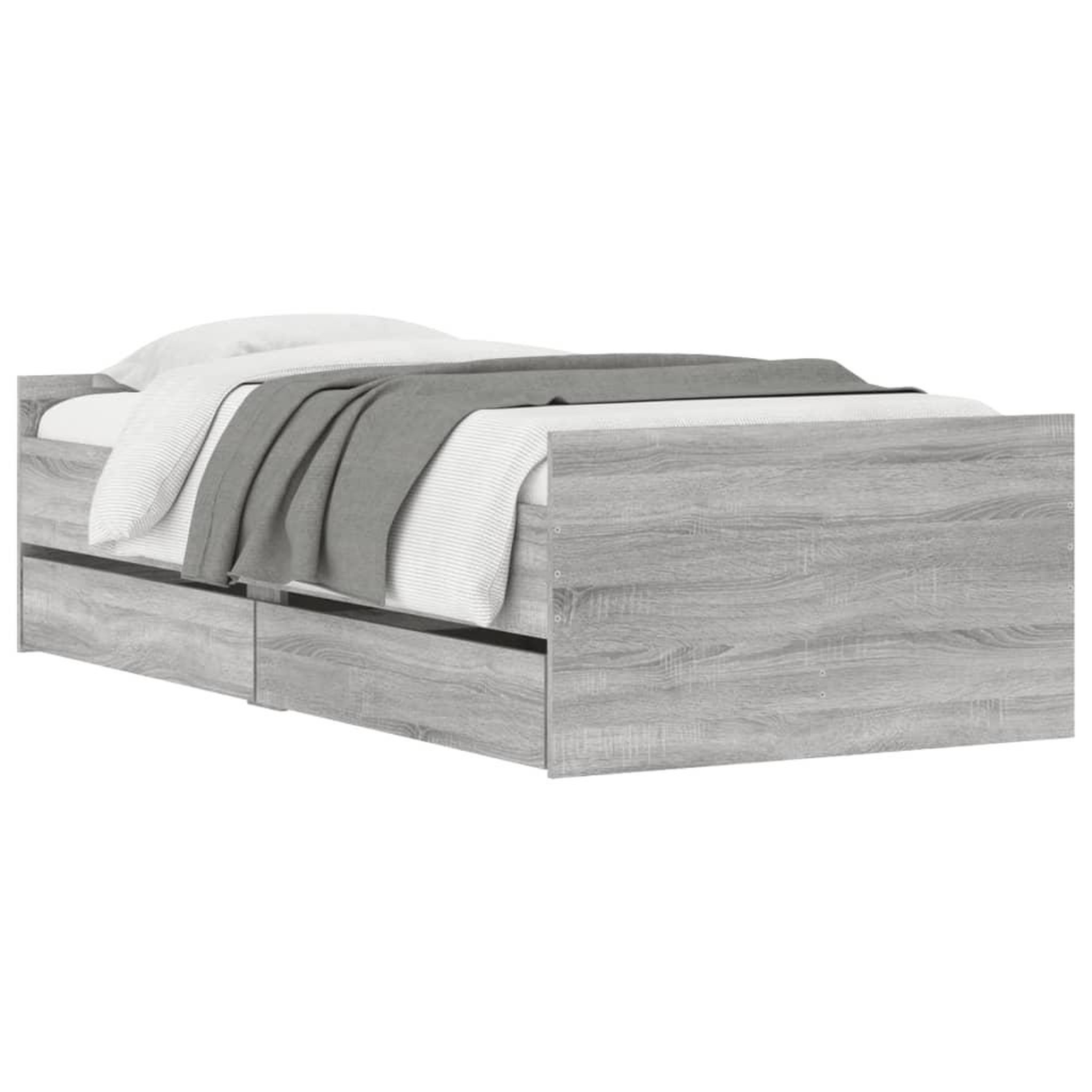 Voir la diapositive 3 : VIDAXL Cadre de lit avec tiroirs sans matelas sonoma gris 100x200 cm