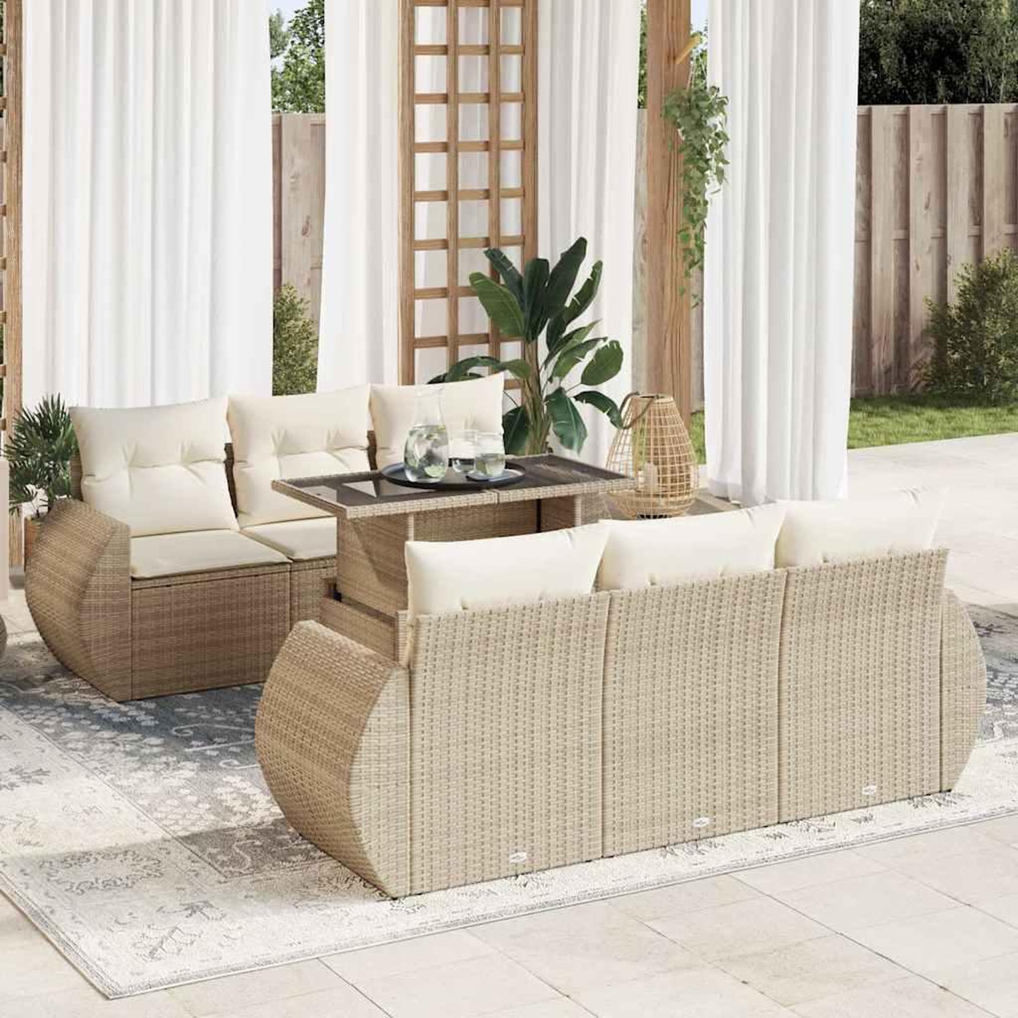 VIDAXL Salon de jardin avec coussins 7 pcs beige resine tressee