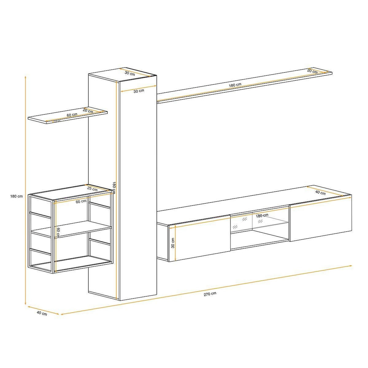 Paris Prix Ensemble Meuble TV  Switch V  270cm Blanc & Noir