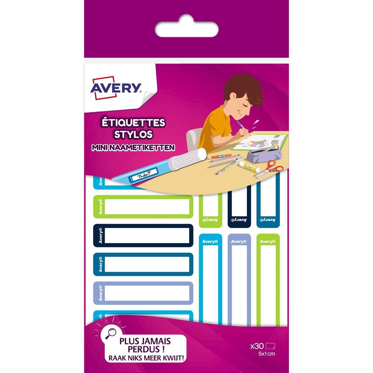 Avery France  Lot de 30 étiquettes stylos 50x10mm vert et bleu