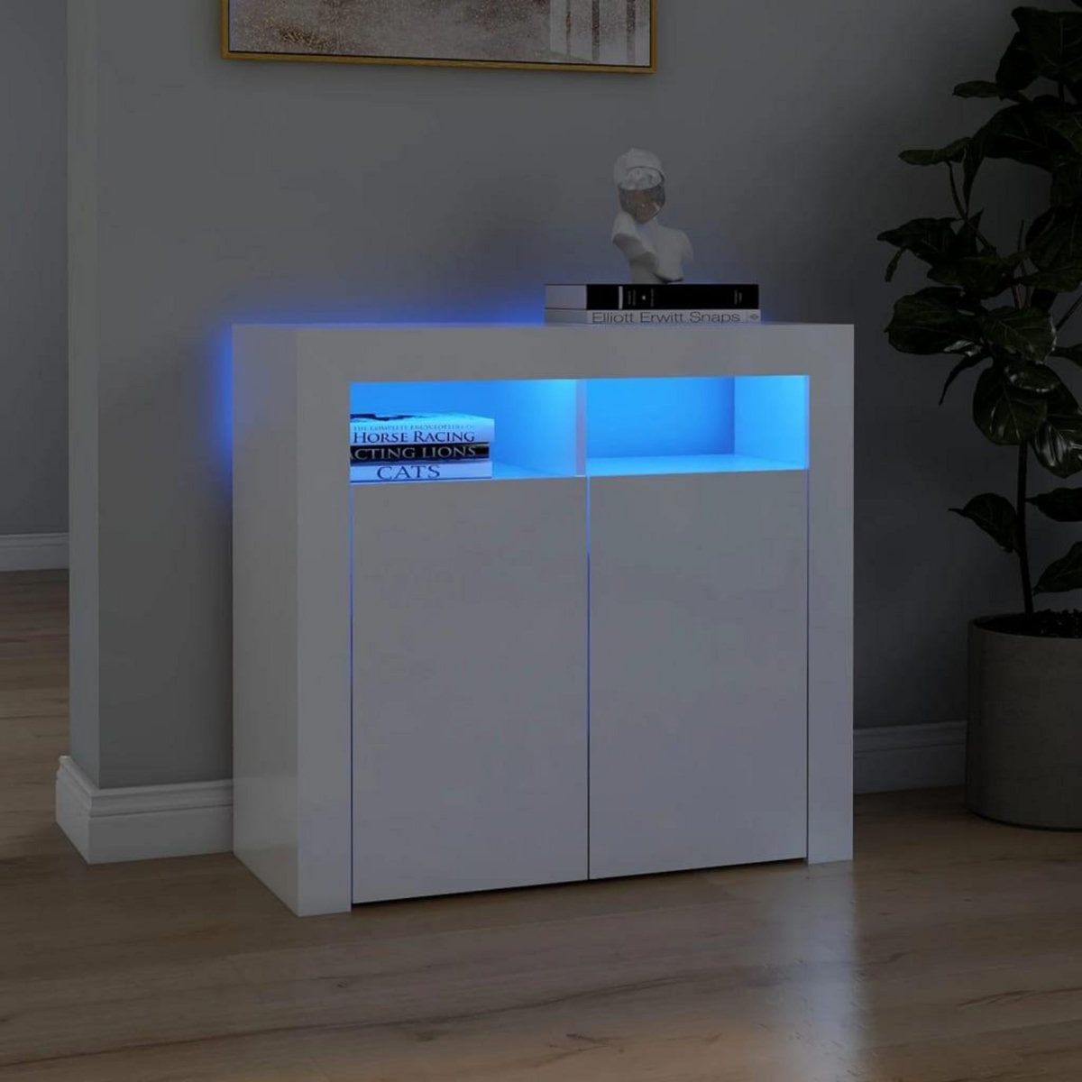 VIDAXL Buffet avec lumieres LED blanc brillant 80x35x75 cm