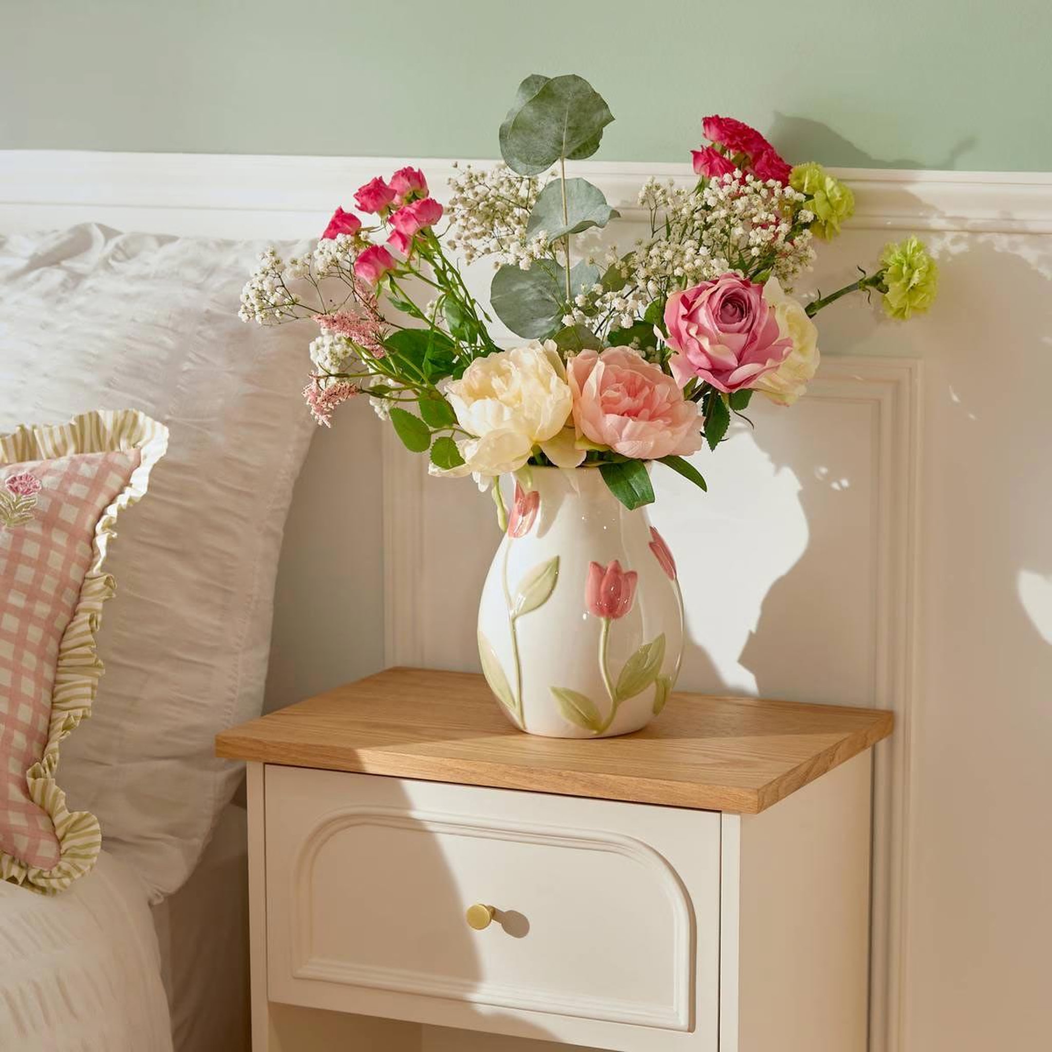 Voir la diapositive 2 : ATMOSPHERA Vase tulipes en dolomite  fleur de rose  21cm multicolore