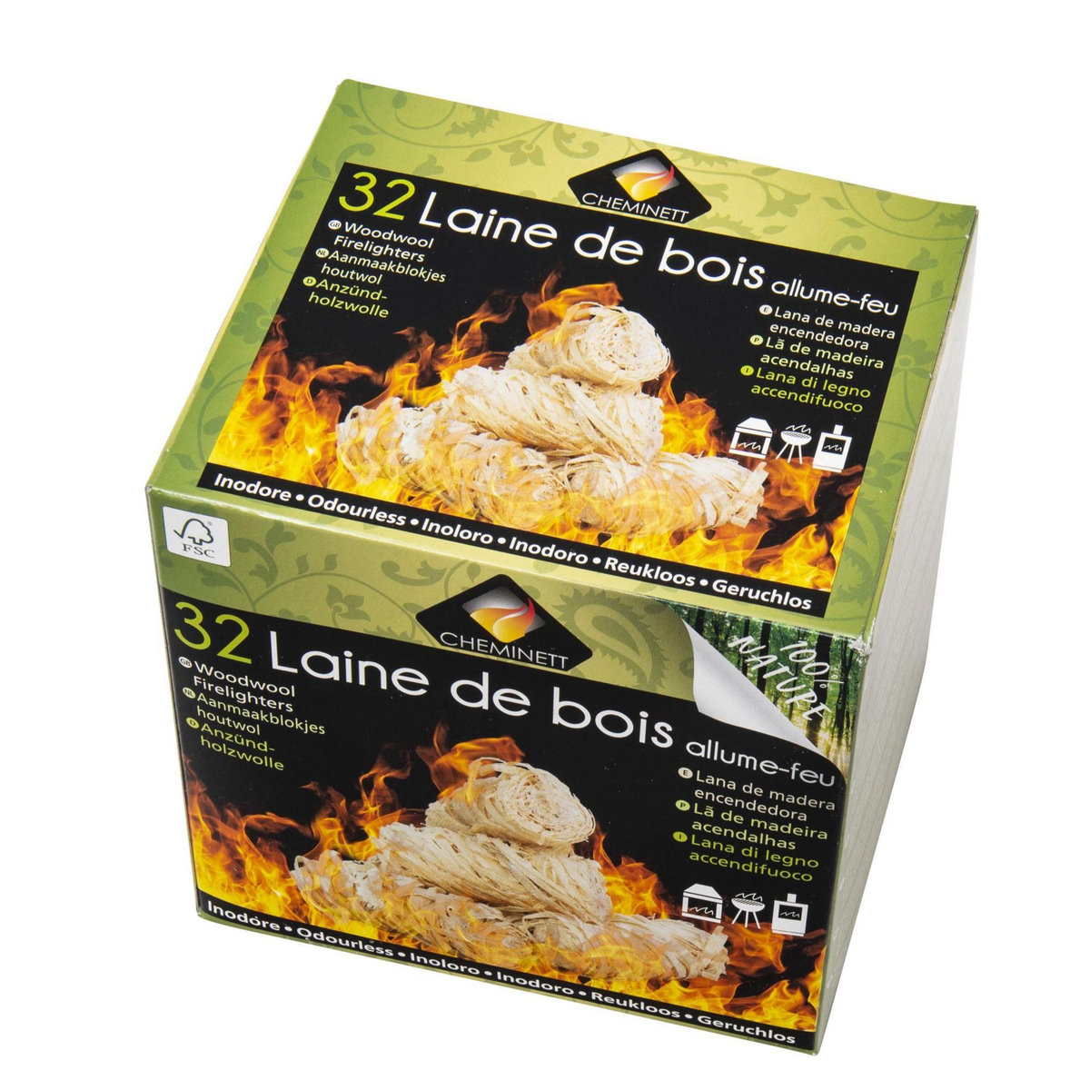PYROFEU Allume feu laine de bois 100 % végétal  32 pcs