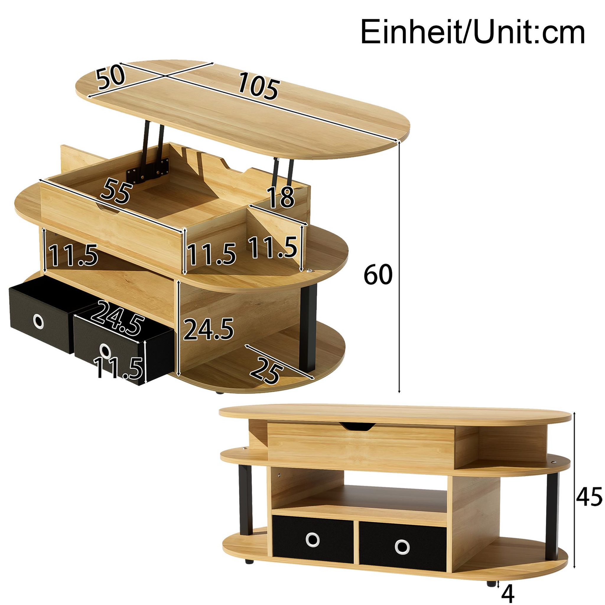 Voir la diapositive 4 : MERAX Table Basse Avec 2 Tiroirs Et Bureau Relevable