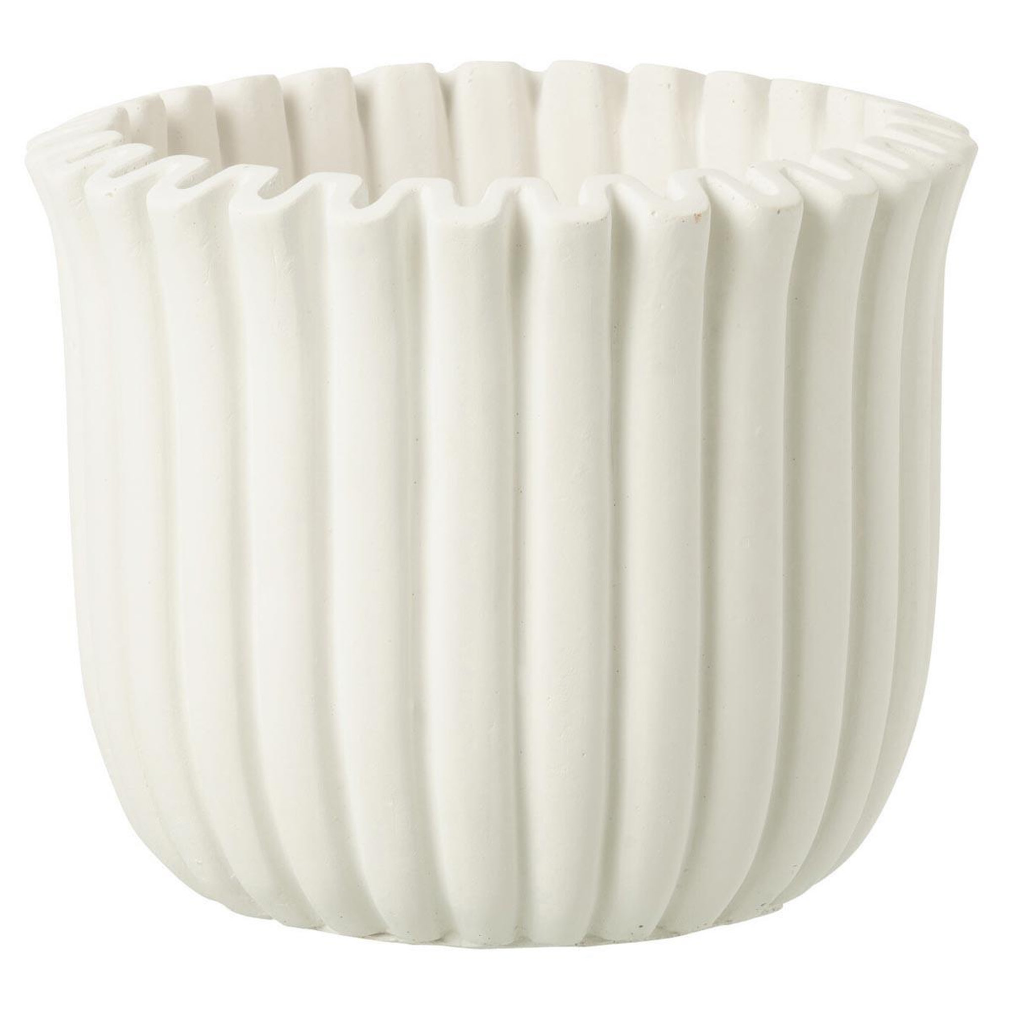 J-LINE Cache-pot côtelé en ciment  mitch  19cm blanc
