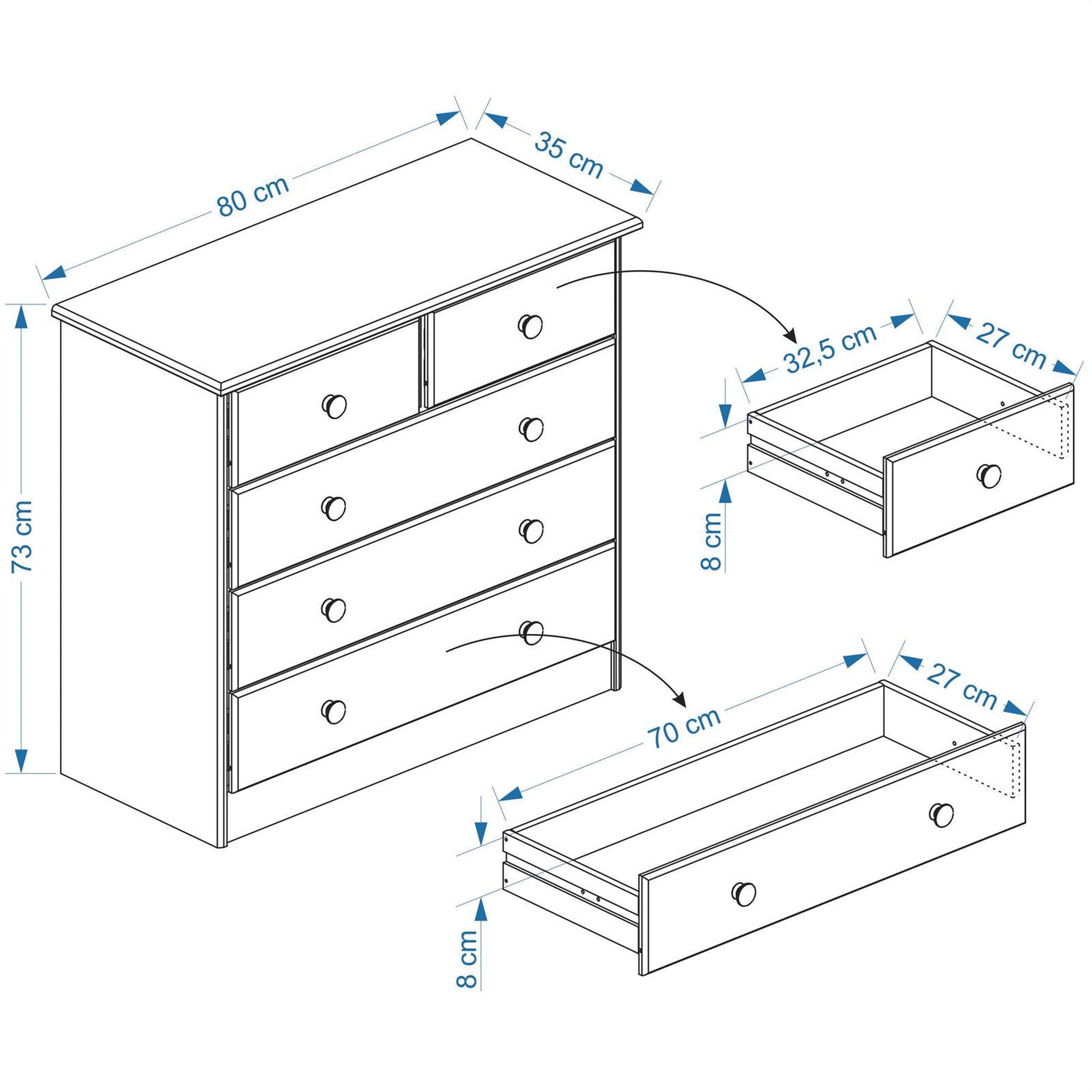 Voir la diapositive 3 : IDIMEX Commode en pin RONDO, 2+3 tiroirs
