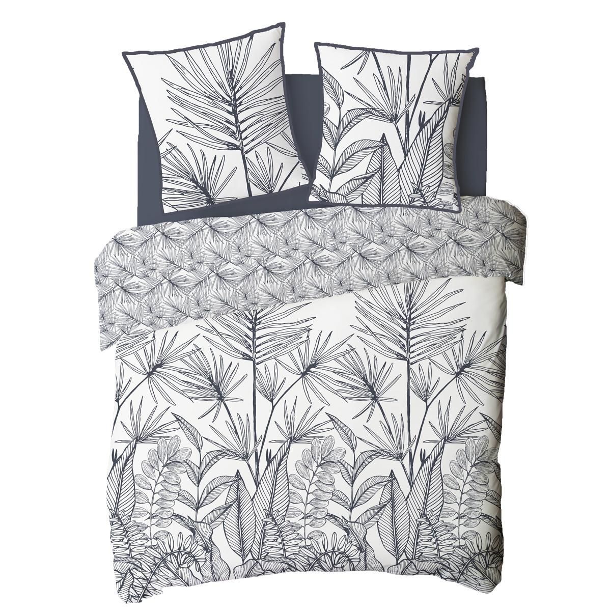 FUTURE HOME Parure de lit 2 personnes en coton 57 fils imprimé blanc