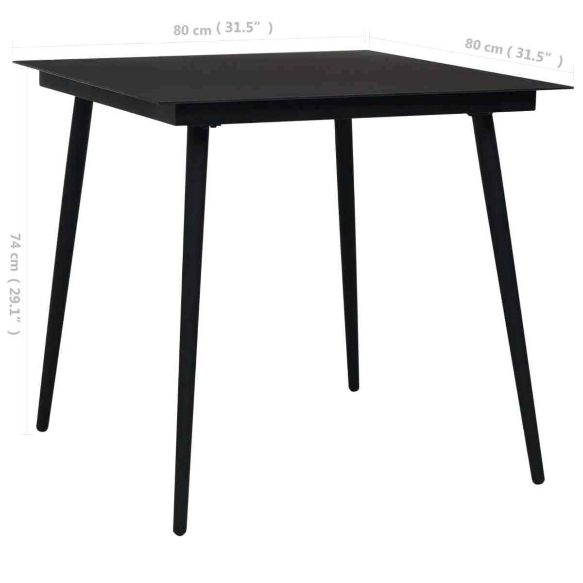 VIDAXL Table a dîner de jardin Noir 80x80x74 cm Acier et verre